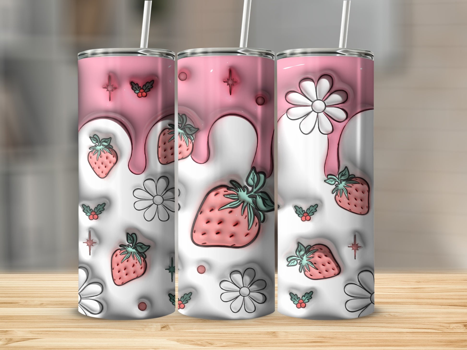 Cute Strawberry and Daisy Design Tumbler