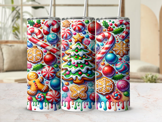 Colorful Festive Holiday Tumbler with Candy Cane Design