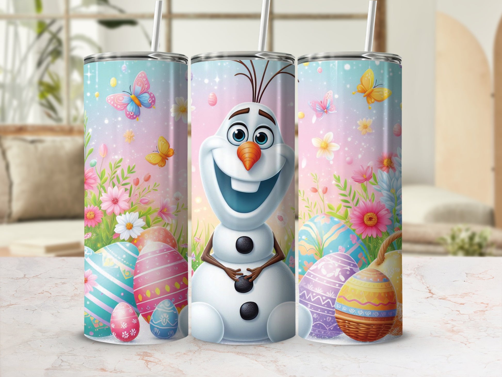 Happy Olaf Easter Eggs Butterflies Flowers Tumbler product type