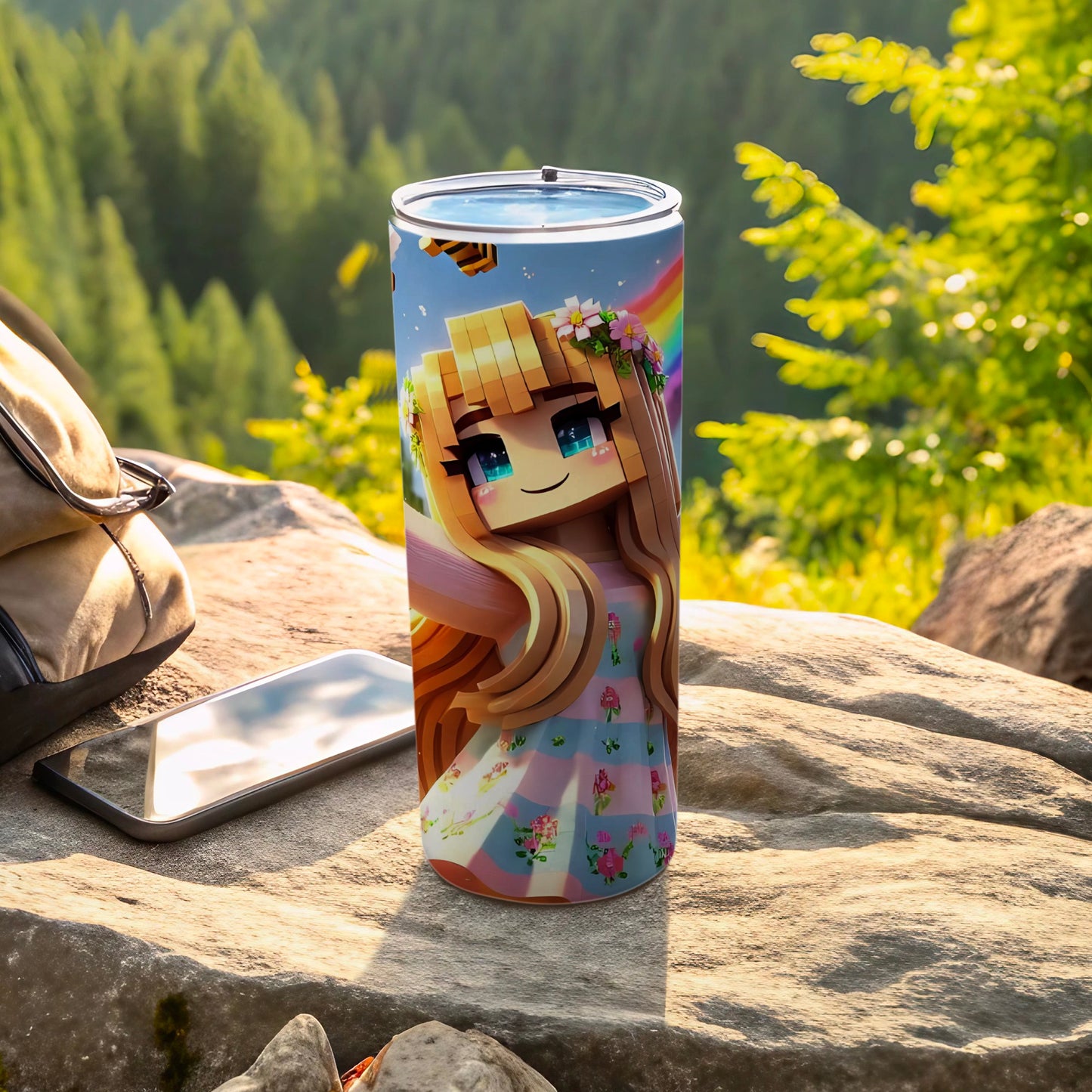 Cute Pixelated Girl with Flowers Insulated Tumbler