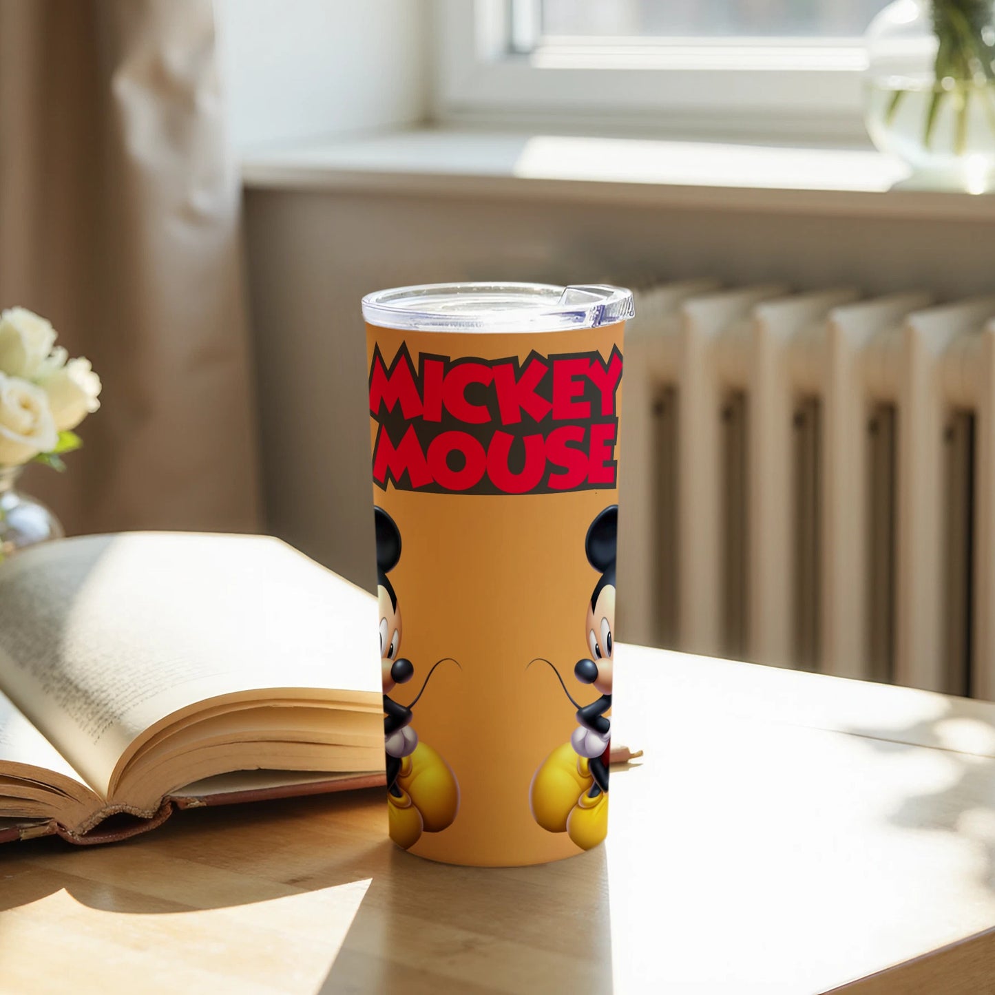 Mickey Mouse themed drink tumbler with classic artwork