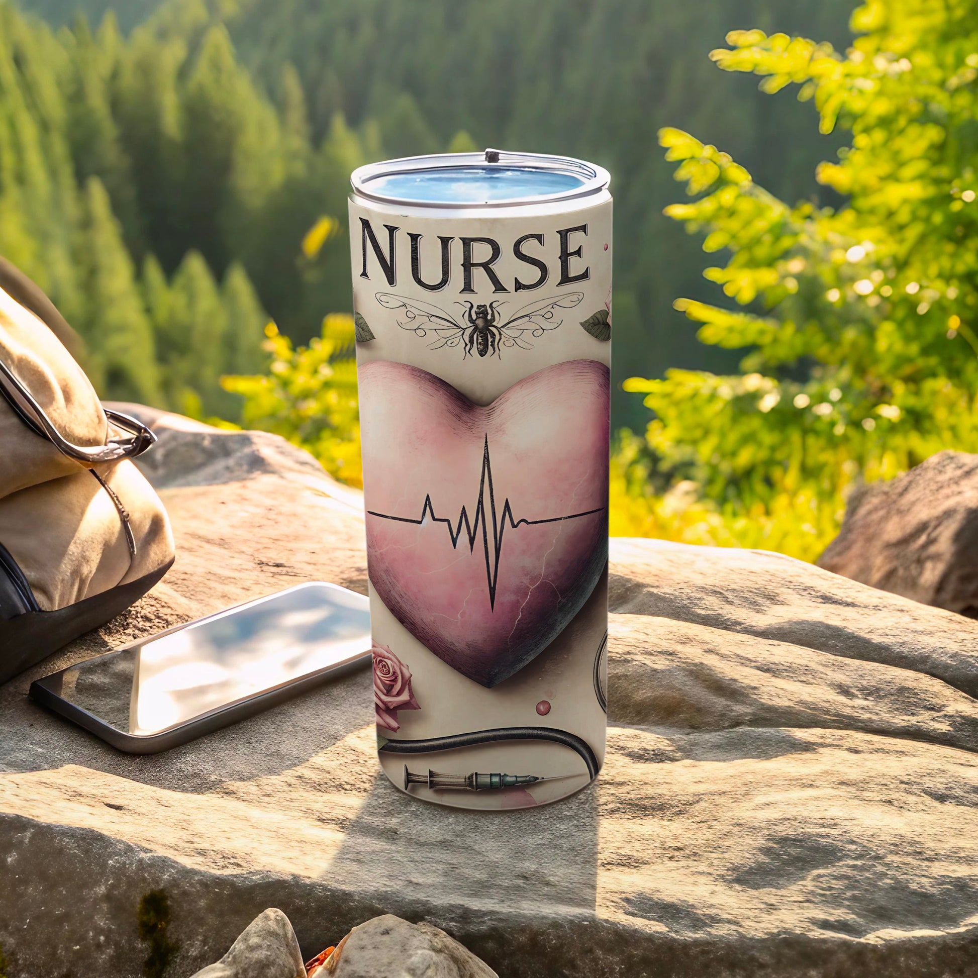Nurse Heart EKG Syringe Bee Rose Tumbler product type