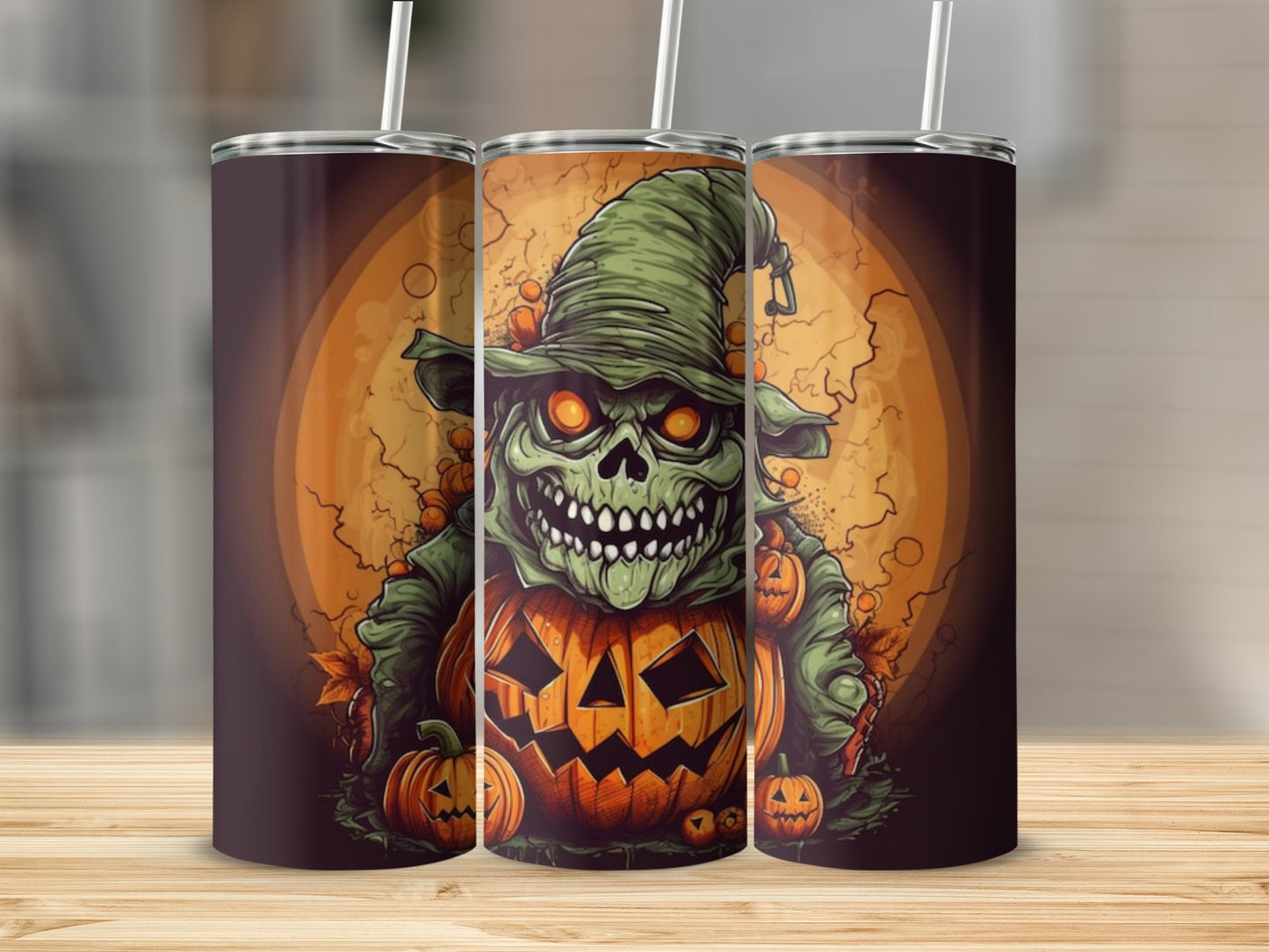 Halloween Skeleton Goblin with Pumpkins tumbler