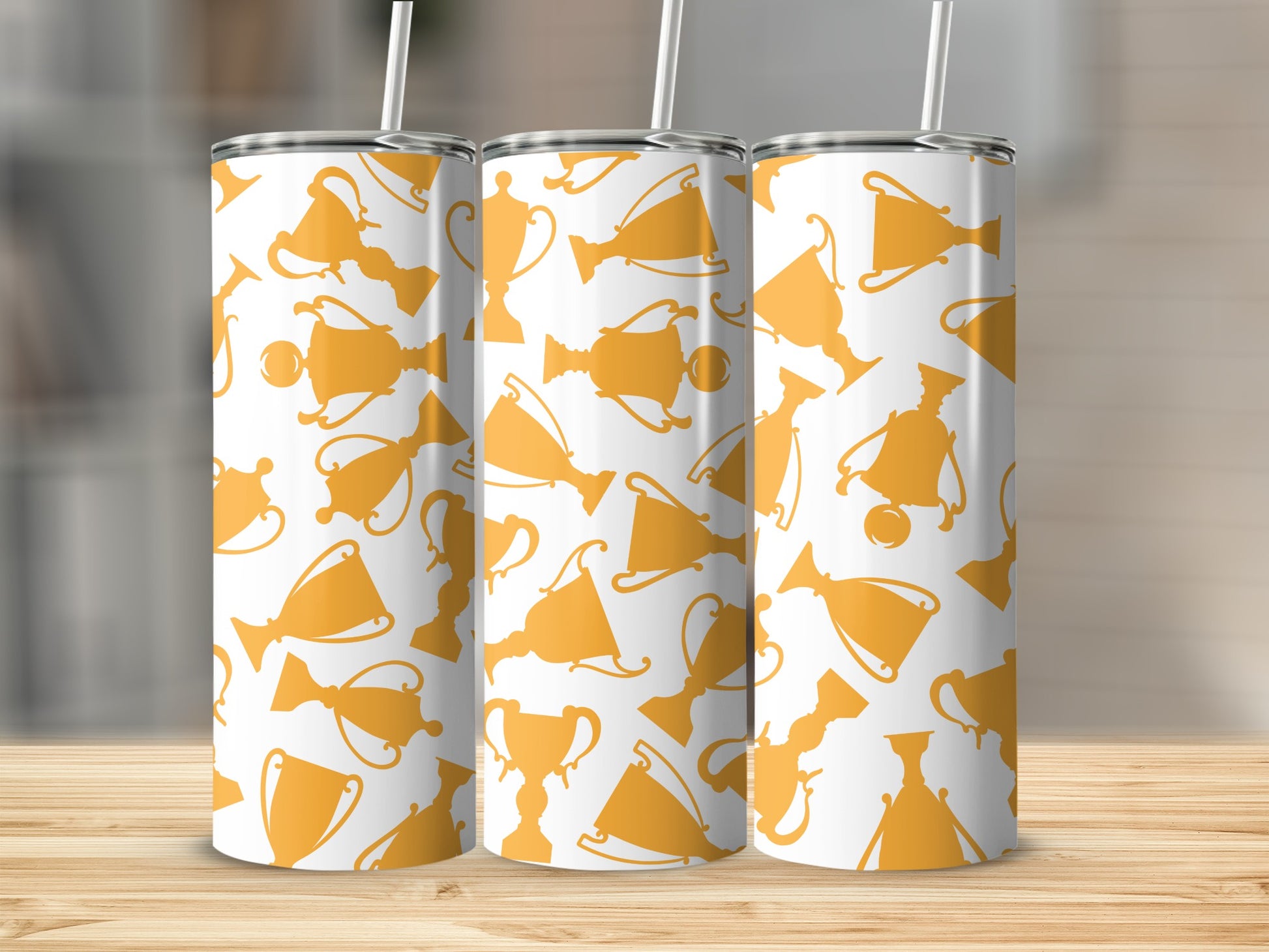 Trophies Patterned Insulated Tumbler Flask with Straw