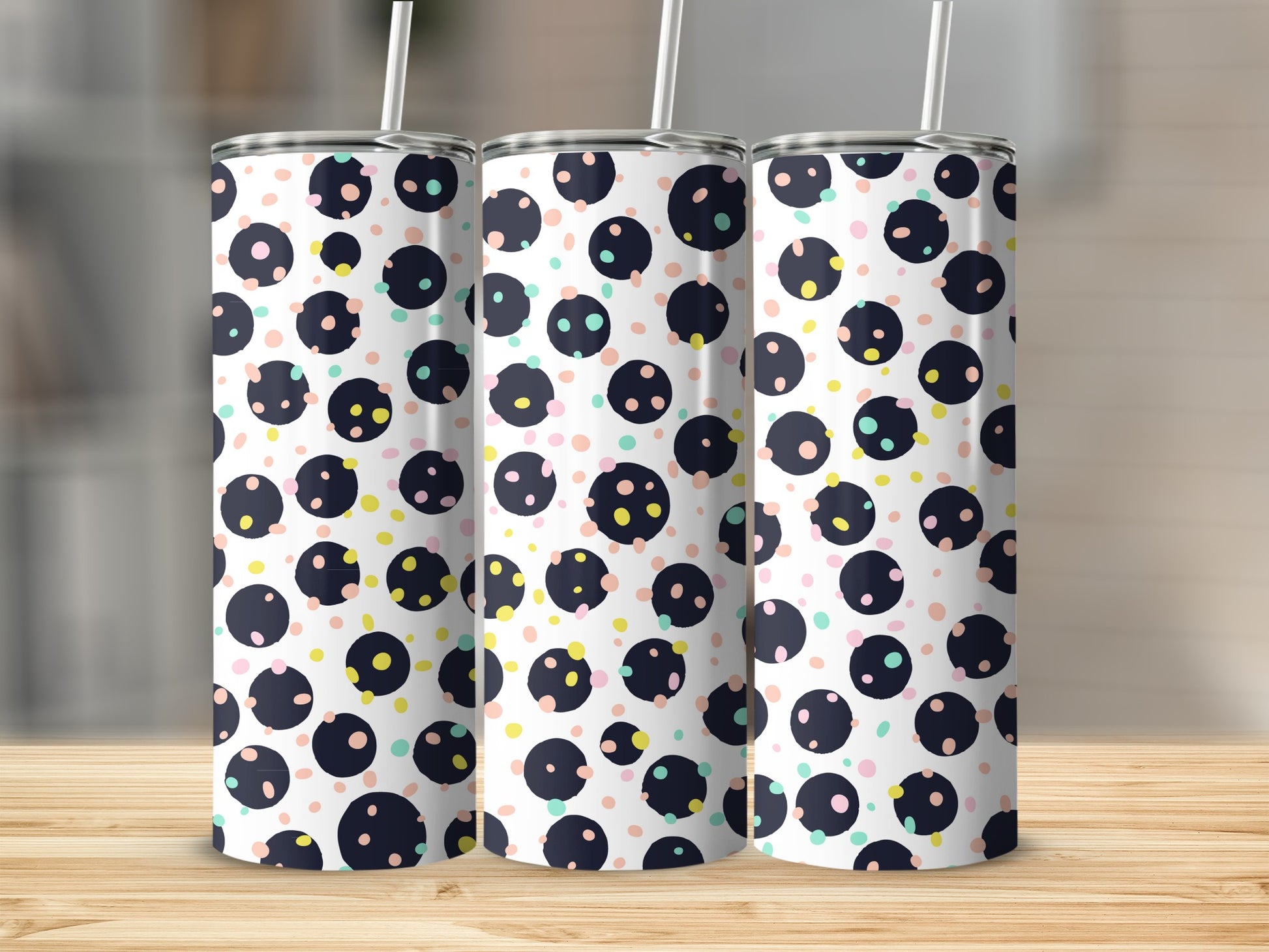 Colorful Polka Dot Patterned Insulated Tumbler Product