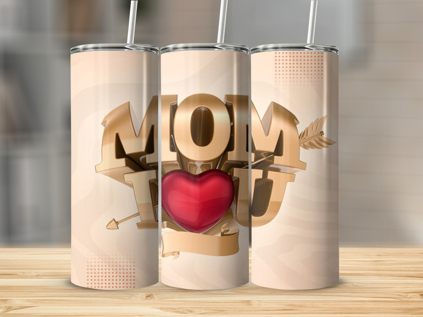 Mom I Love You Heart and Arrow Design Tumbler Product