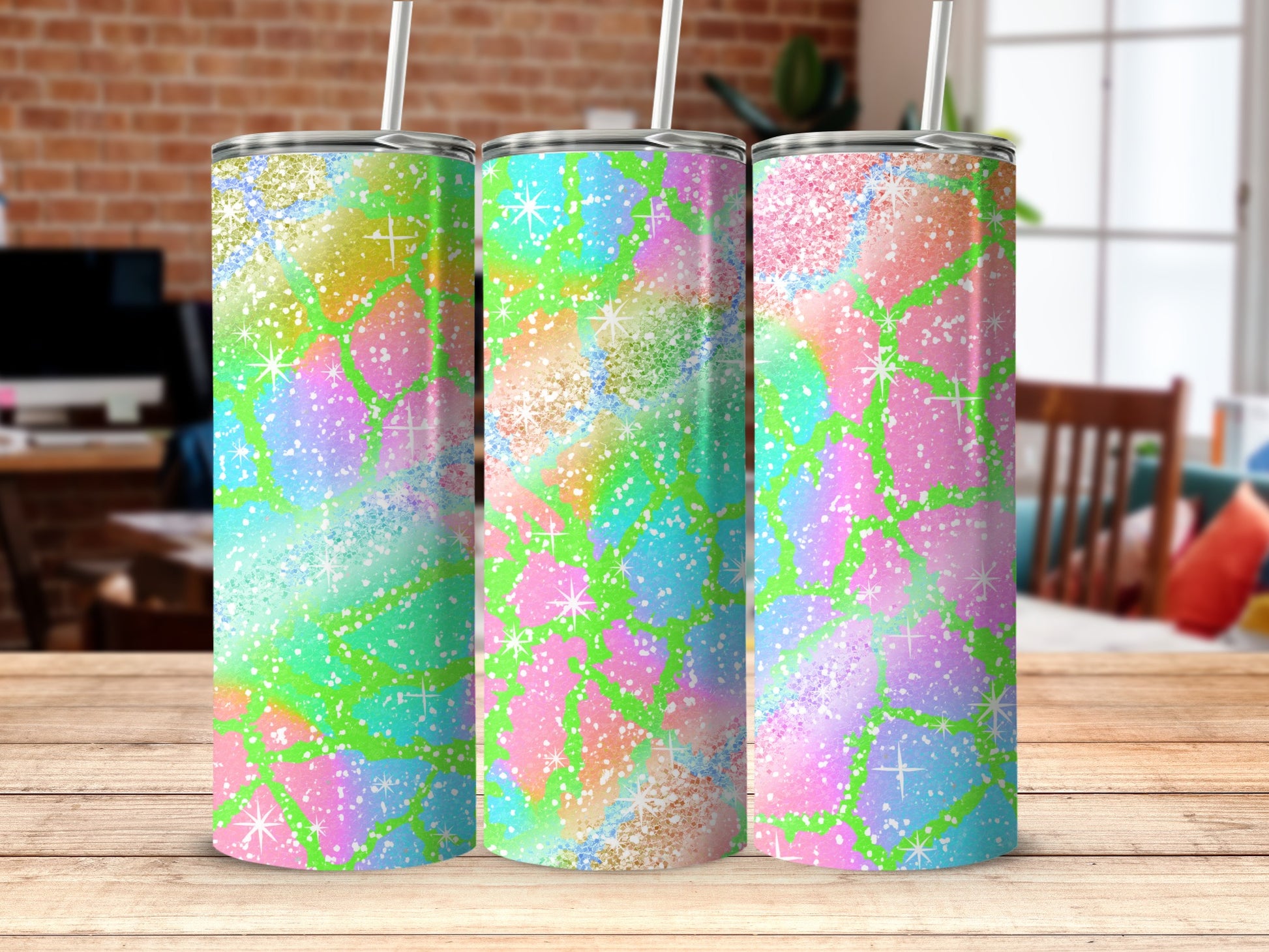 Sparkling Neon Galaxy Design Tumbler