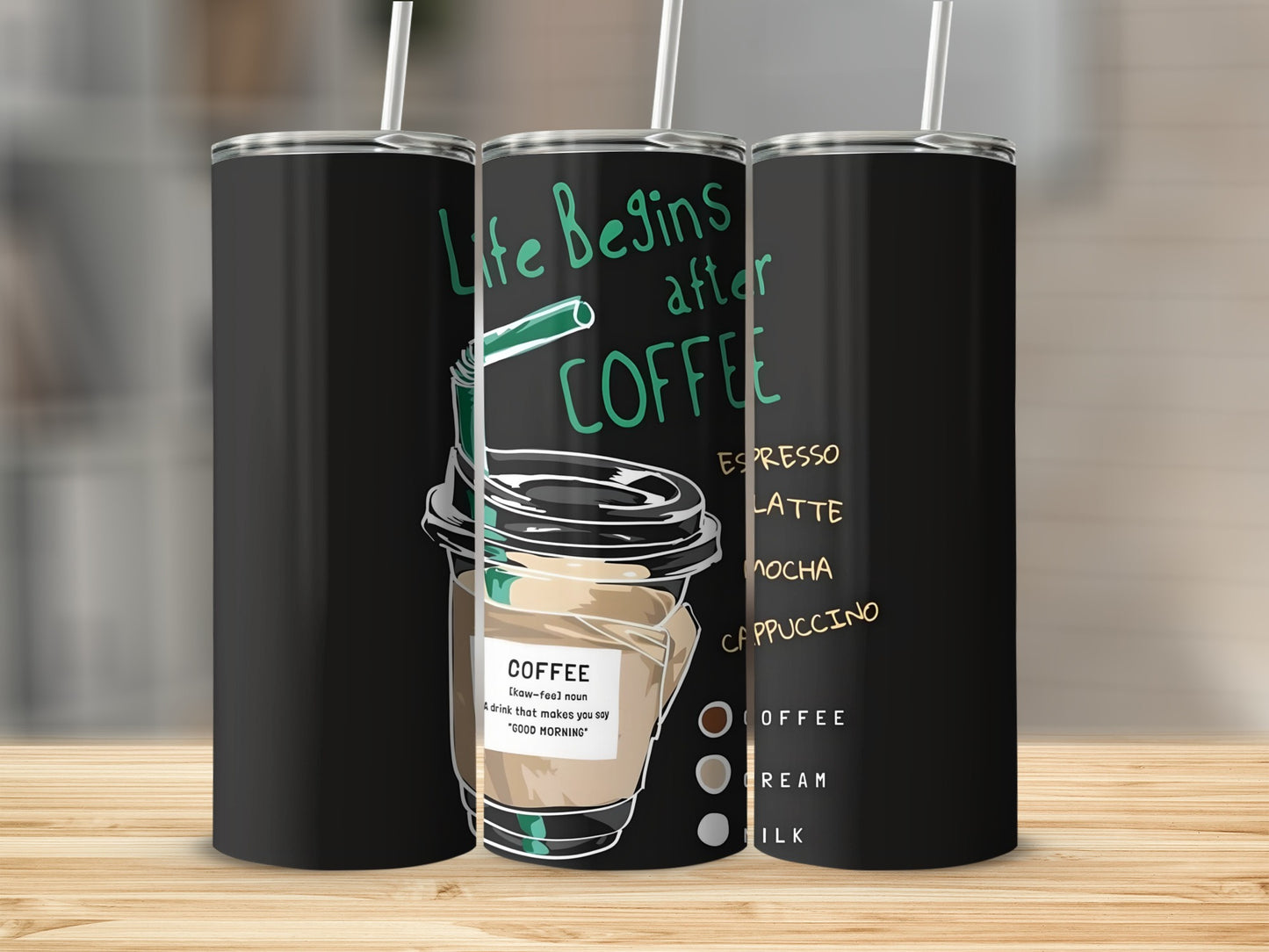 Life Begins After Coffee Illustrated Tumbler