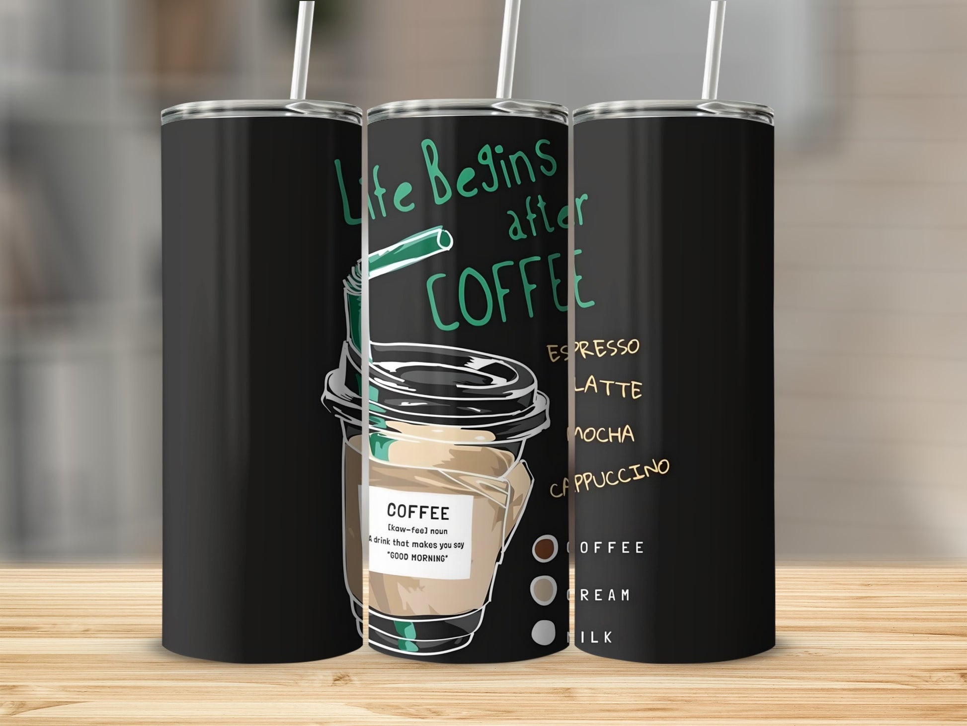 Life Begins After Coffee Illustrated Tumbler