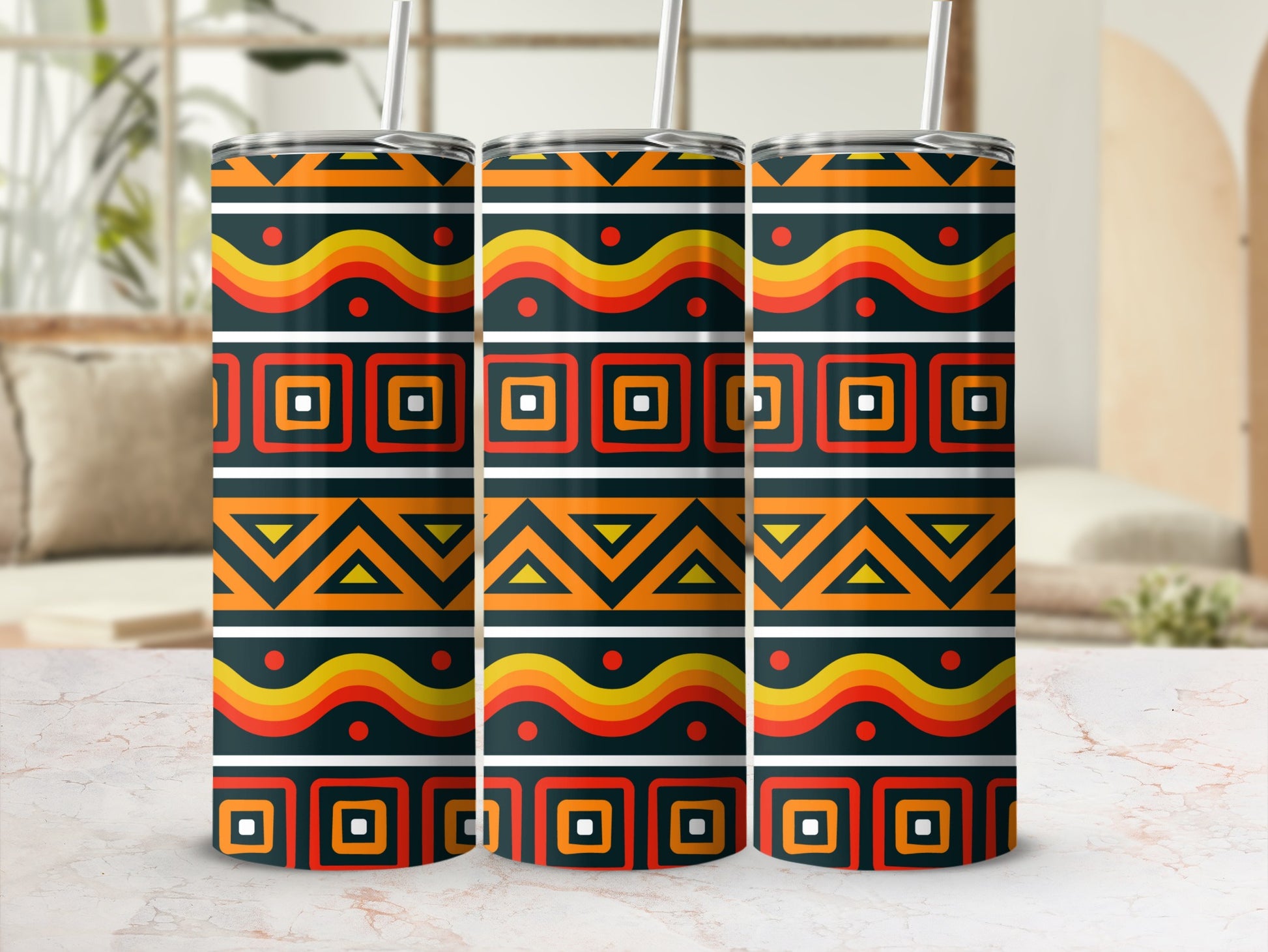 Vibrant Geometric Pattern Insulated Tumbler Set