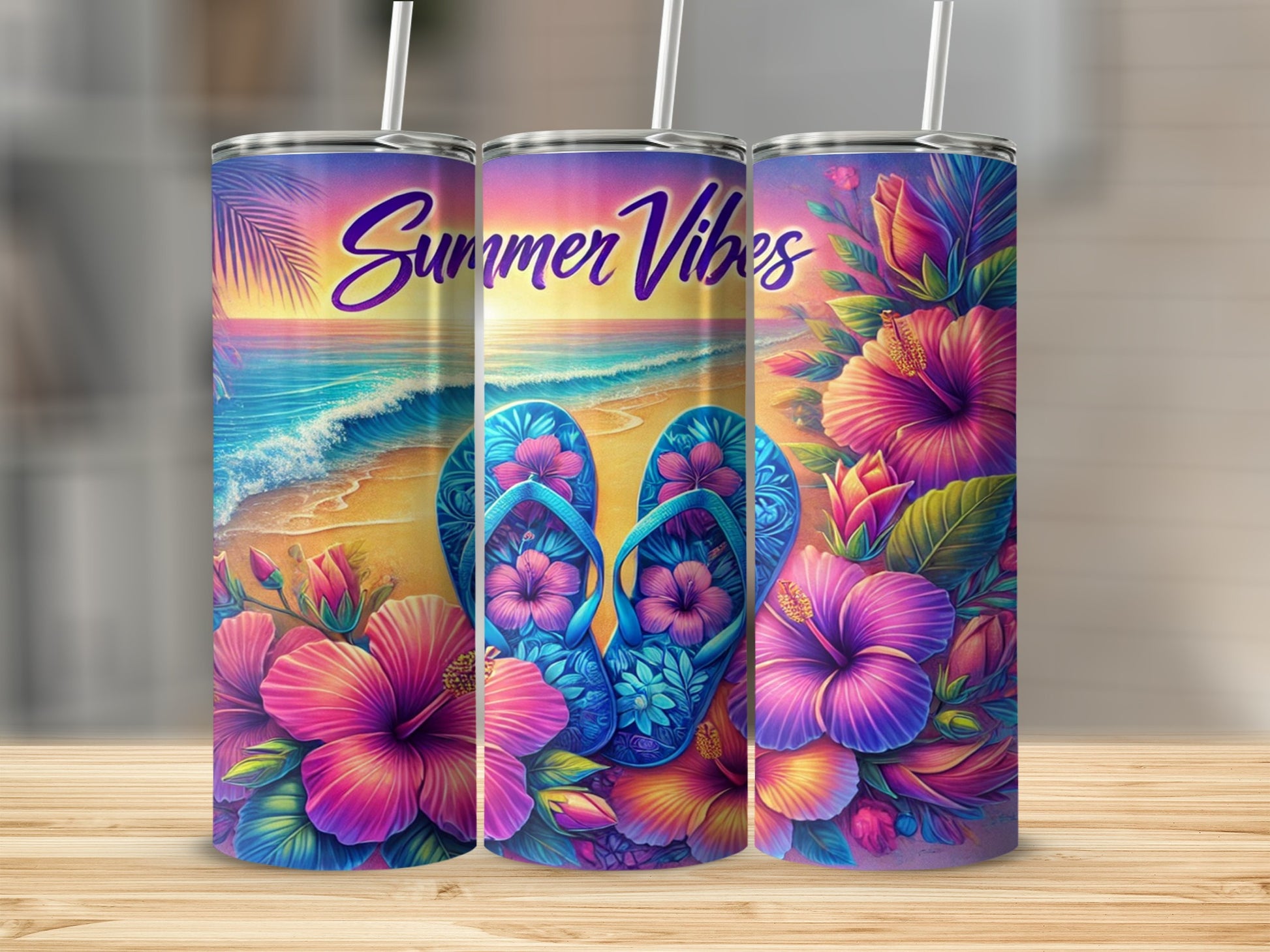Summer Vibes Floral Tropical Beach Tumbler Cup Product