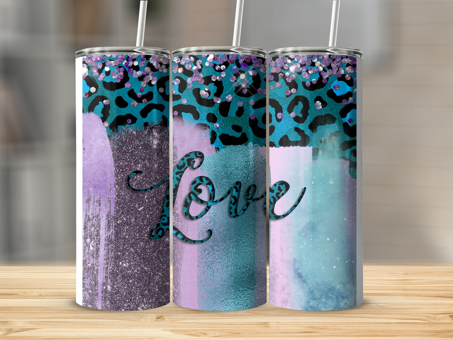 Colorful Leopard Print Love Design Insulated Tumbler
