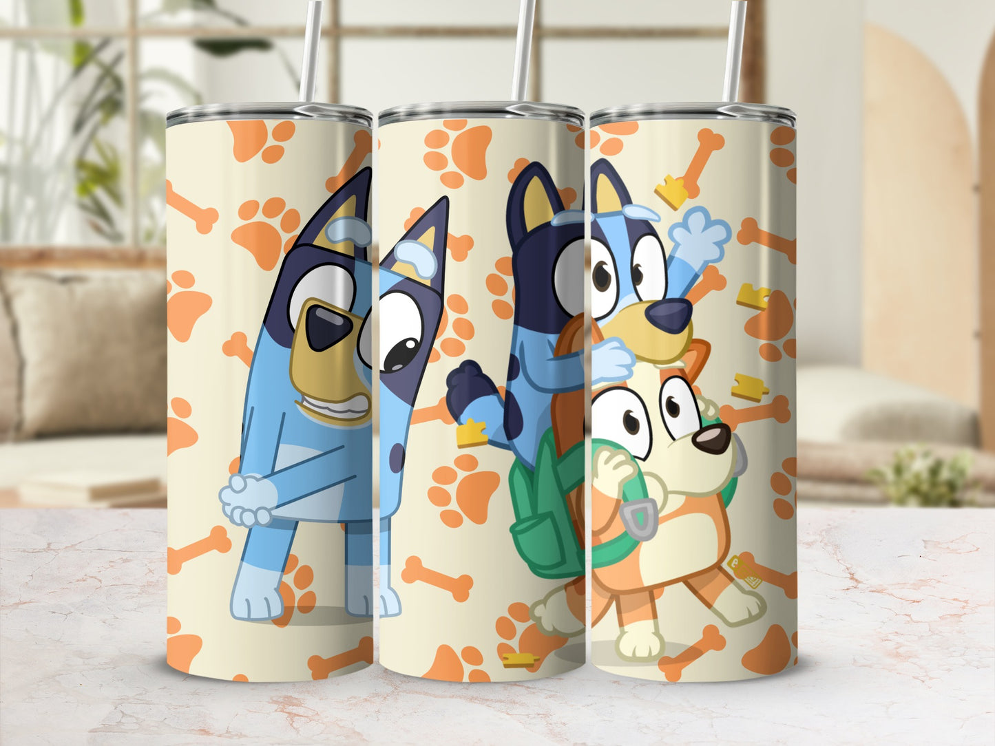 Bluey Cartoon Characters Pattern Skinny Tumbler Cup