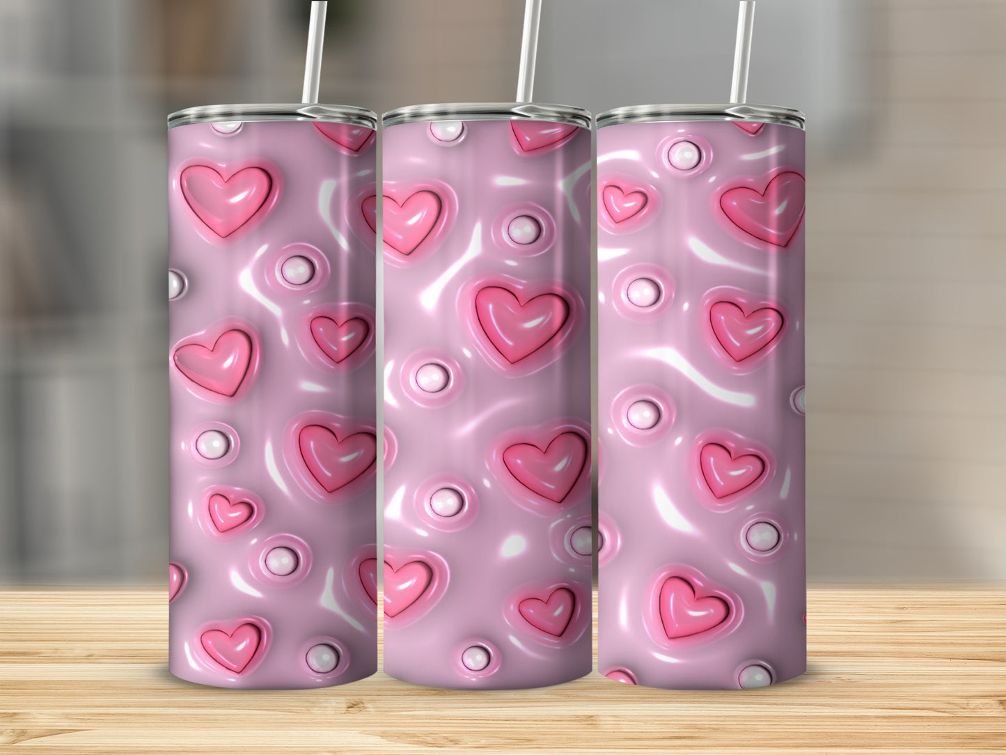 Pink Heart Patterned Insulated Tumbler Cup 20oz