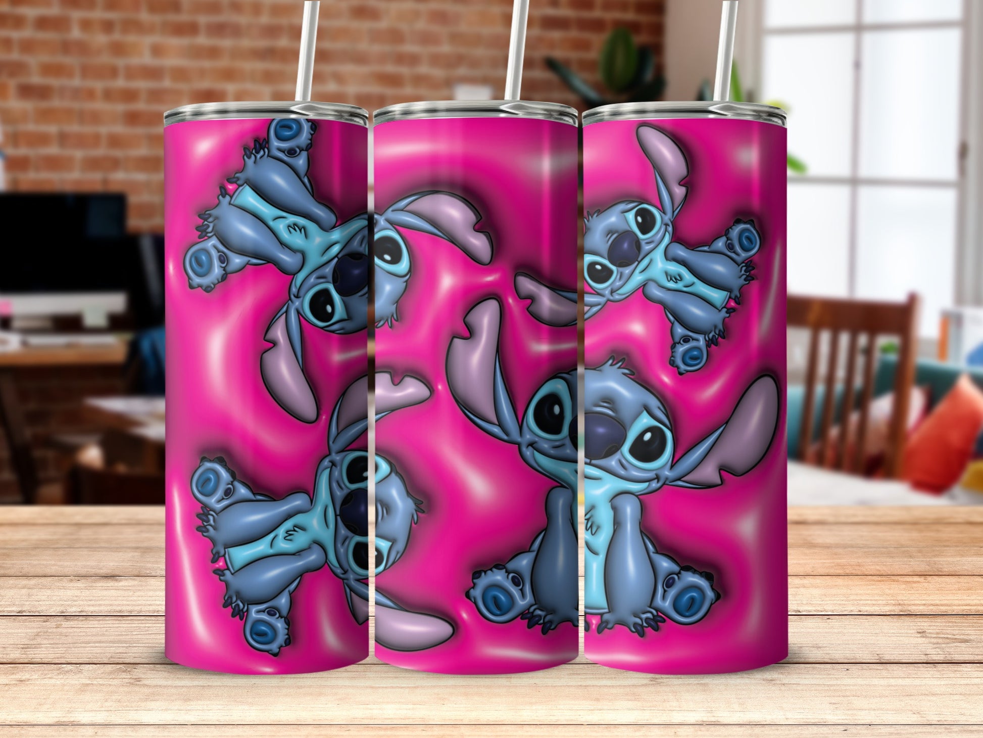 Vibrant Pink Tumbler with Adorable Blue Alien Design