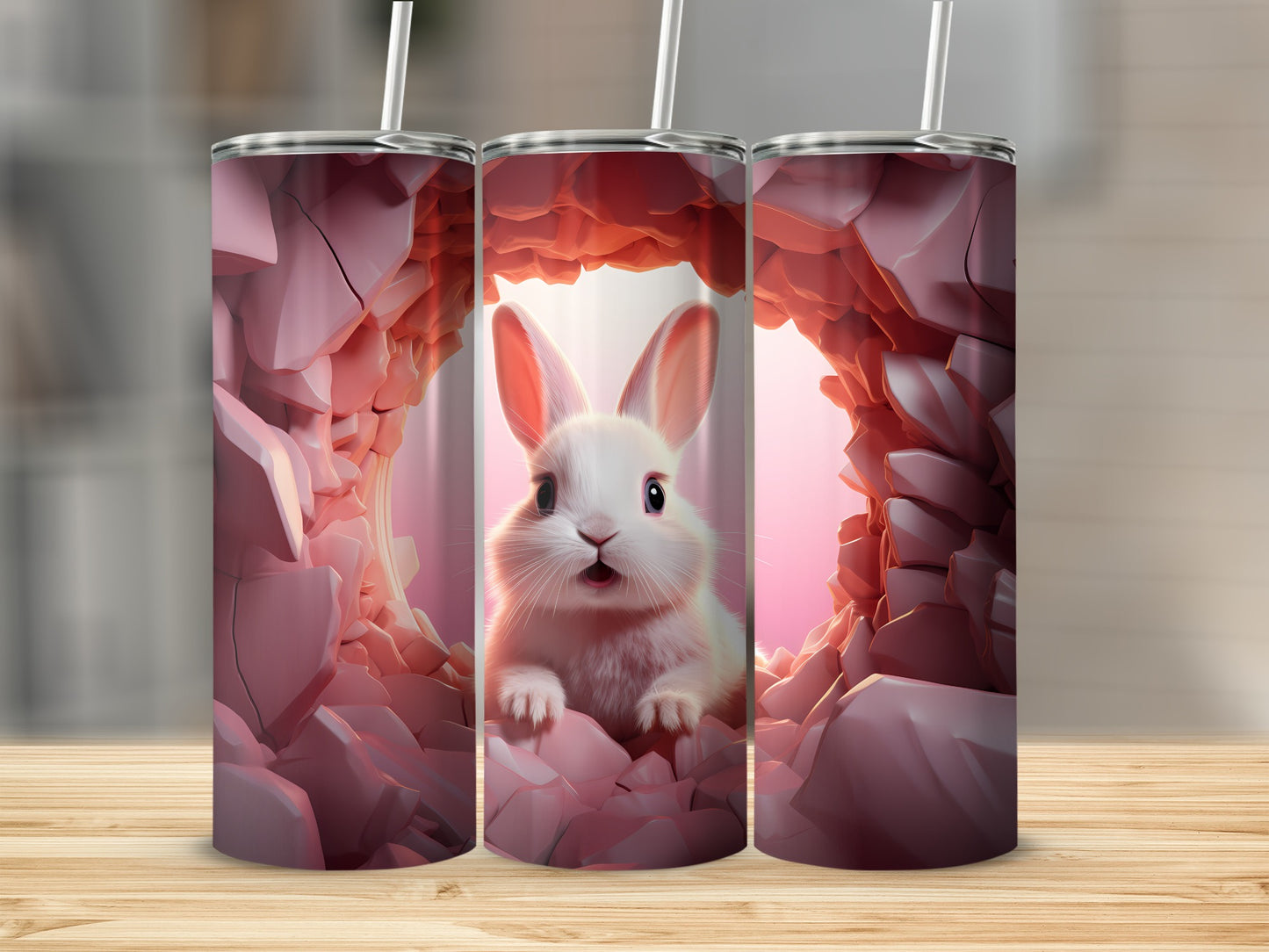 Cute Bunny in Pink Crystals Tumbler Sublimation Tumbler