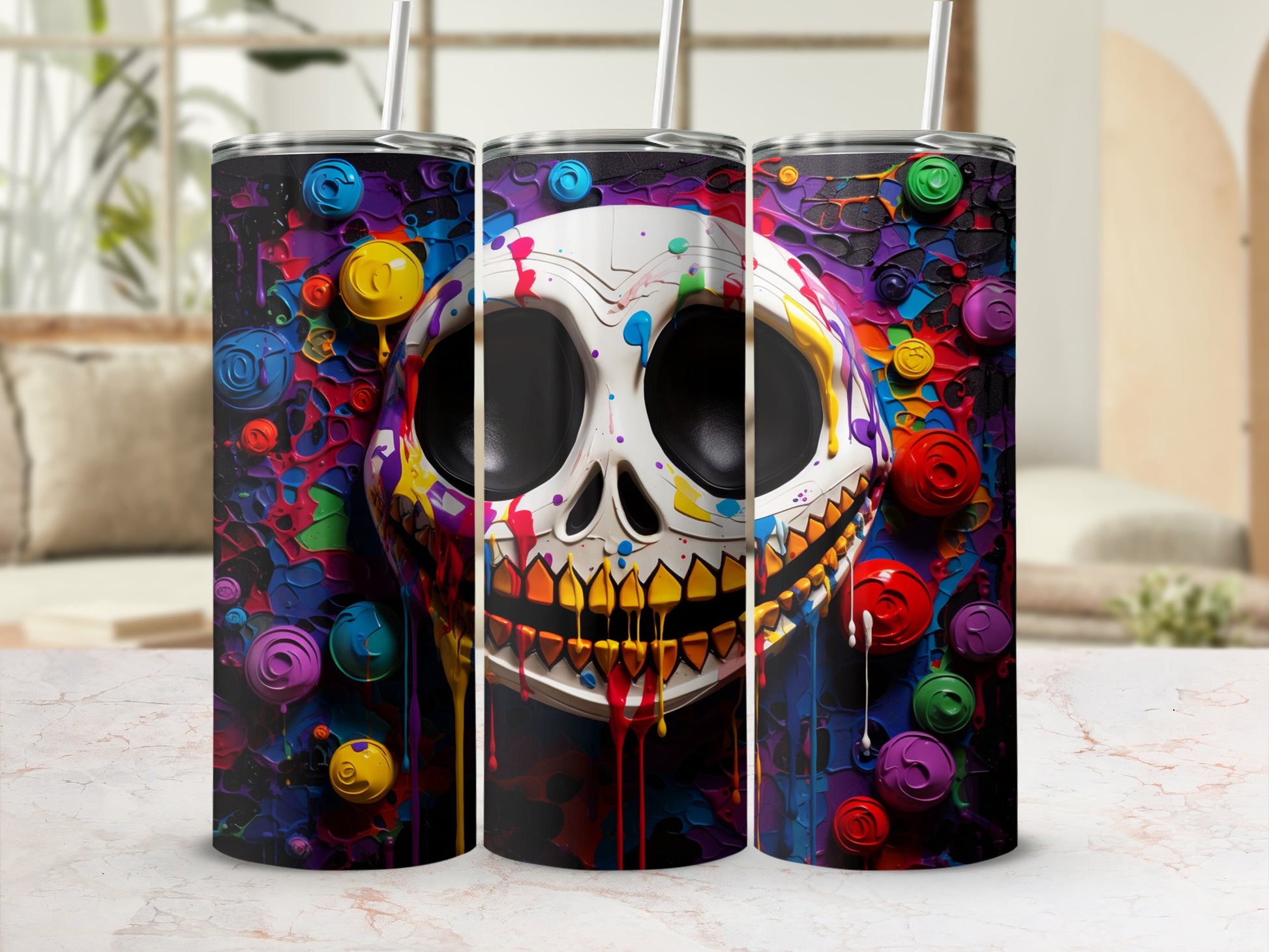 Vivid Skull with Colorful Roses and Buttons Tumbler