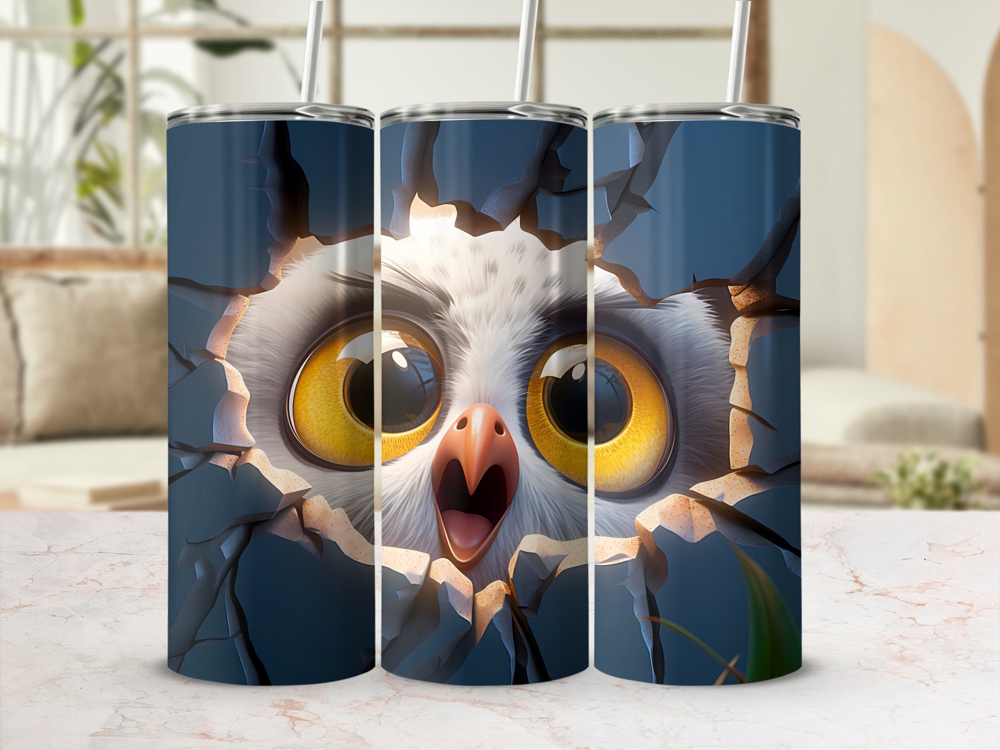 Cartoon Owl Cracked Barrier Peeking Big Yellow Eyes Product Type