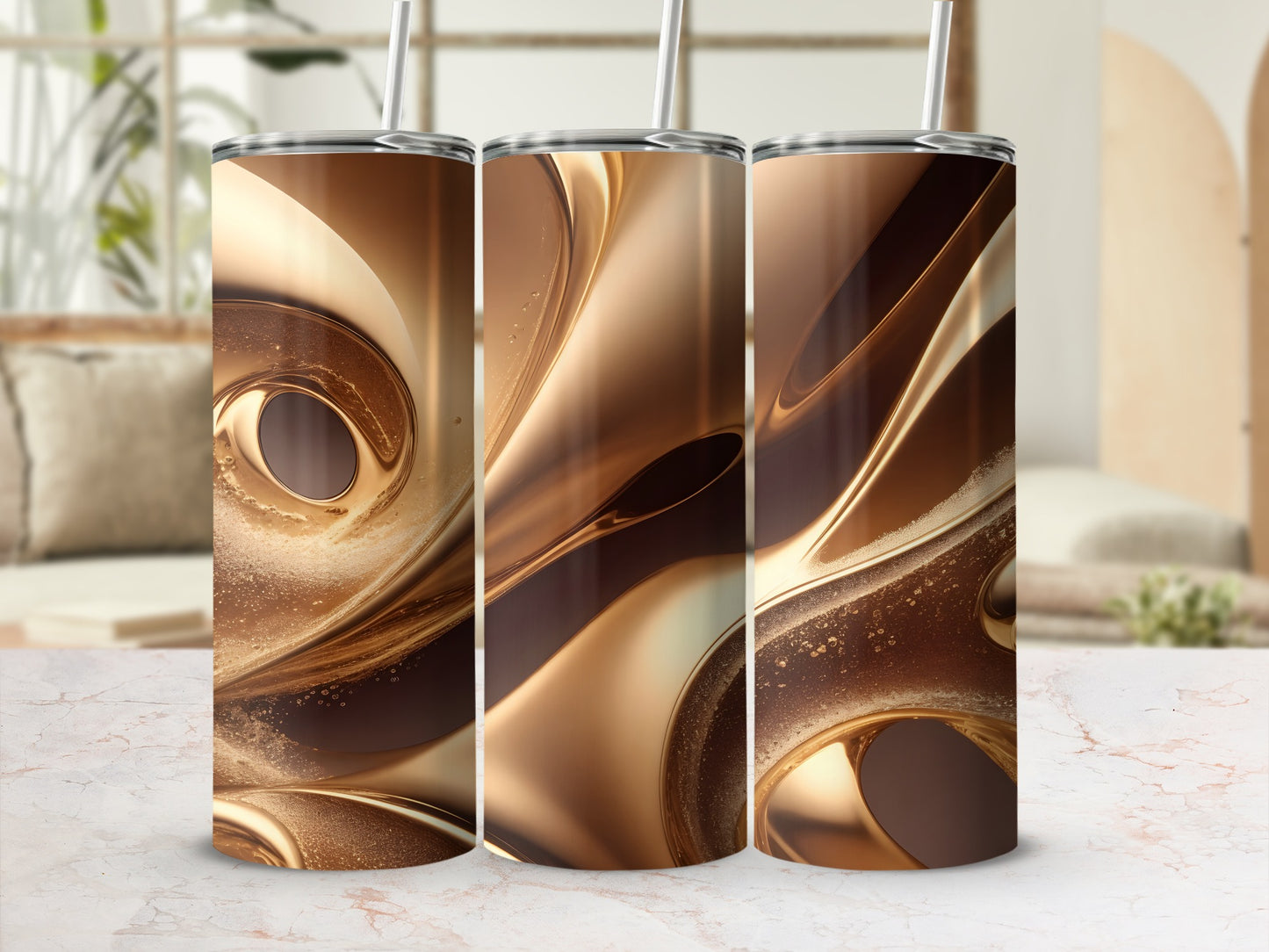 Golden abstract liquid swirl tumblers product type
