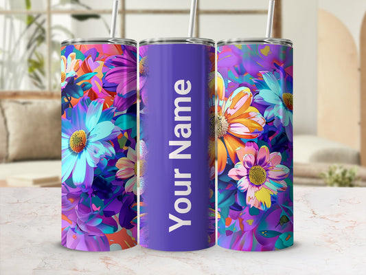 Colorful Personalized Floral Insulated Tumbler Cup