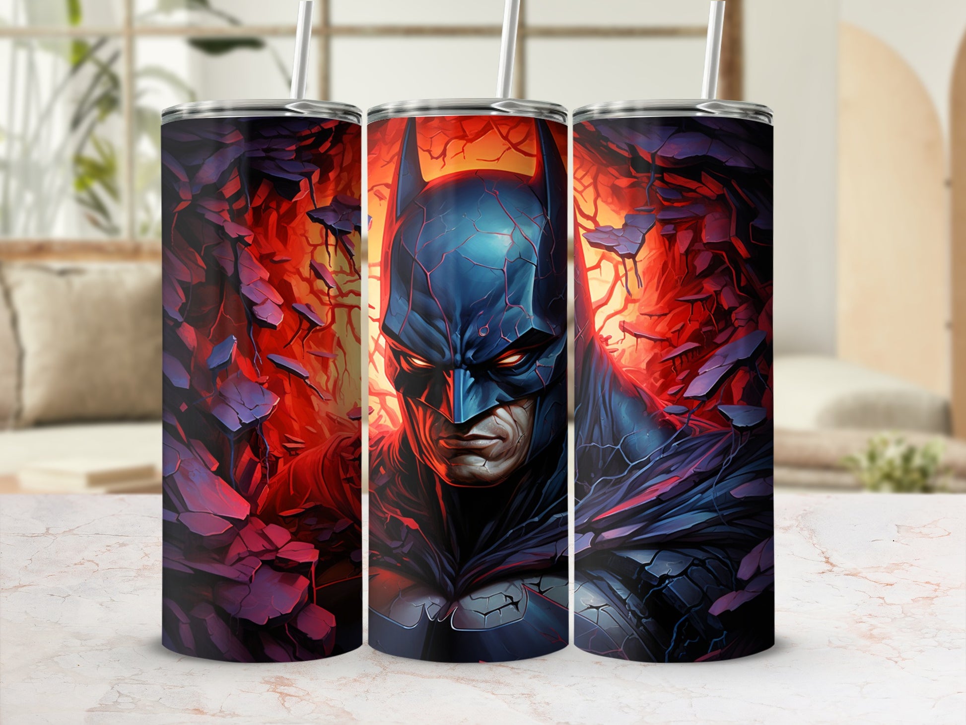 Striking Hero Design Tumbler With Vivid Red And Blue Art