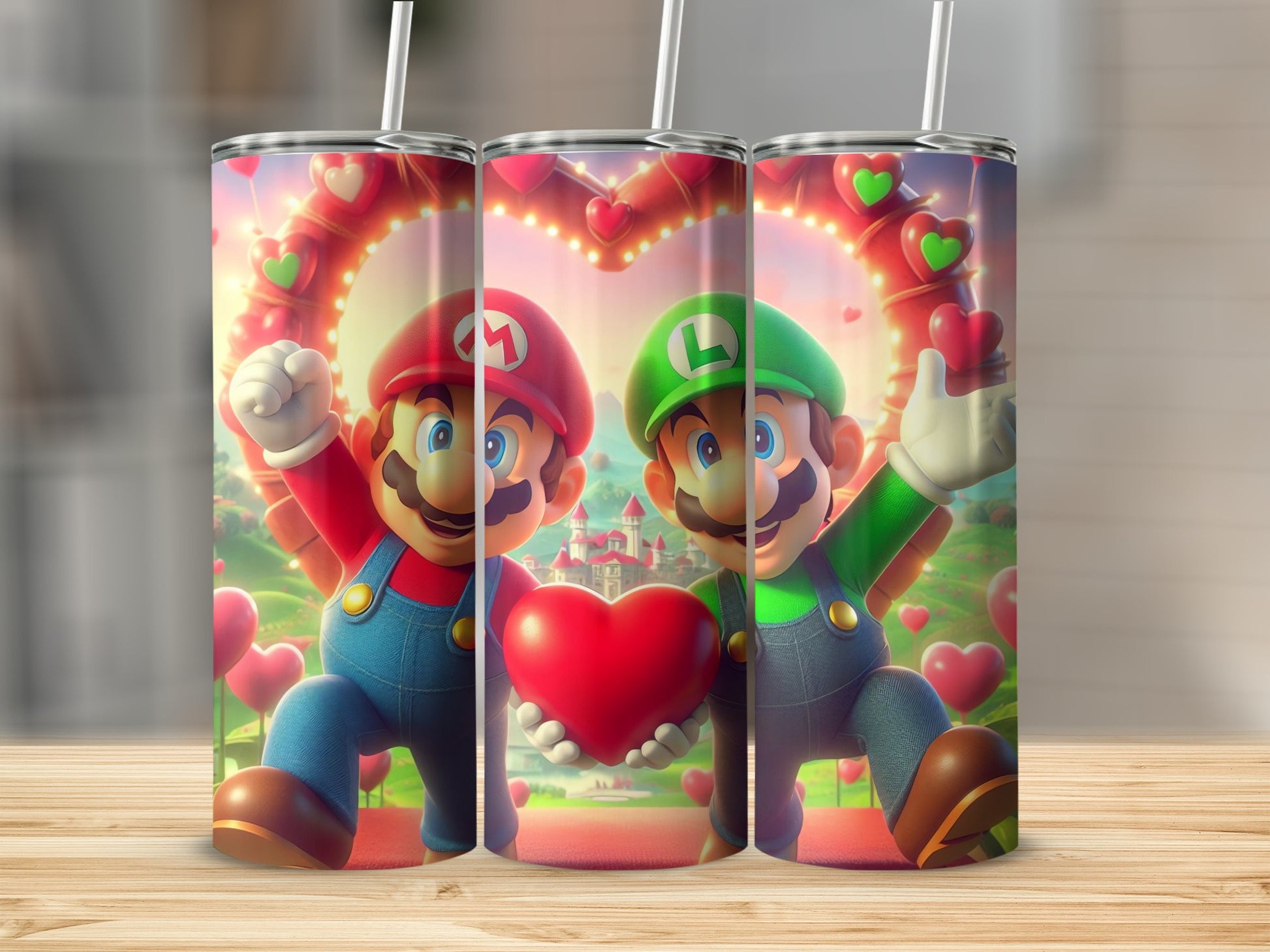 Mario and Luigi Heart Design Tumbler Cup Product