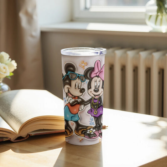 Vibrant playful cartoon characters travel tumbler