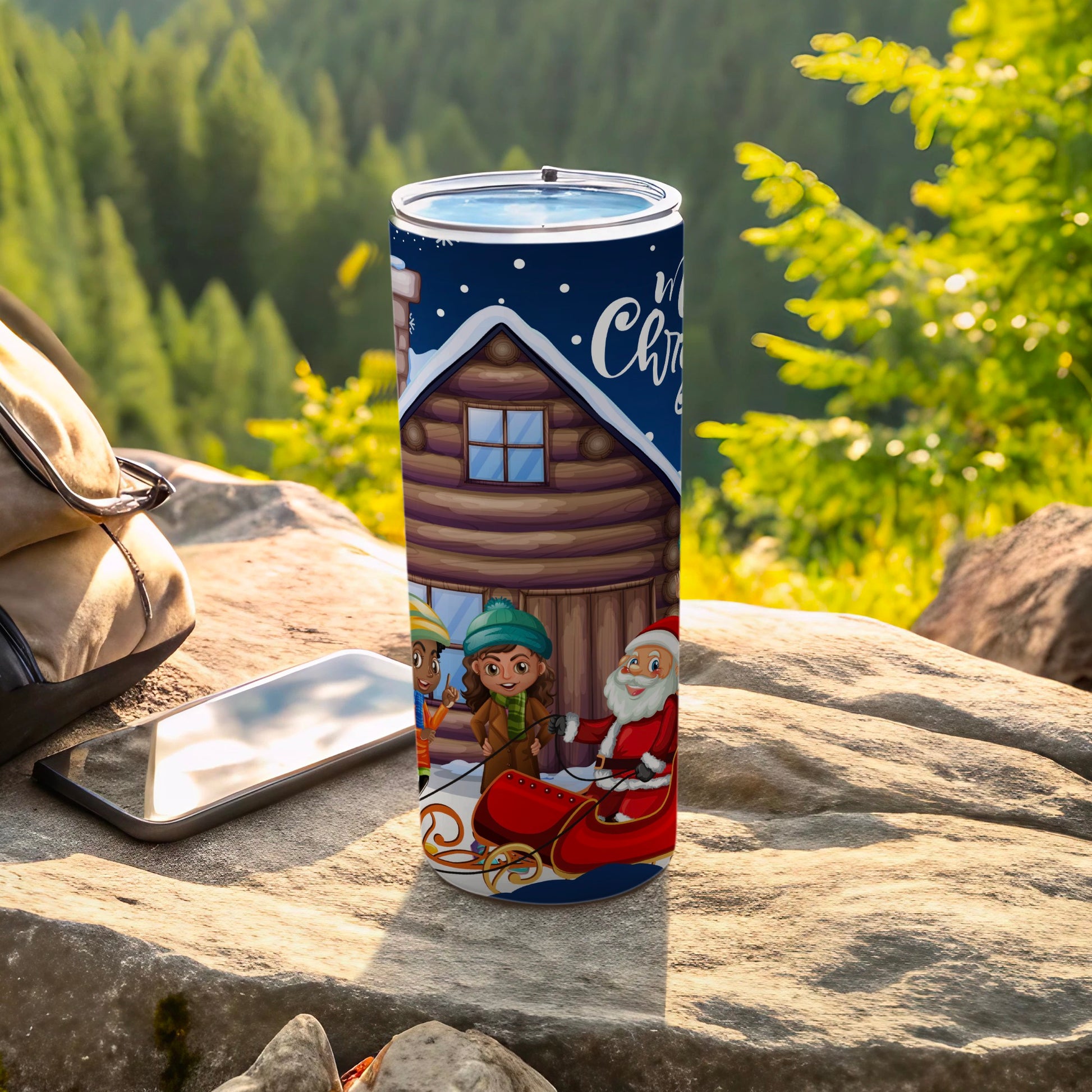 Merry Christmas Santa and Elves Design Tumbler