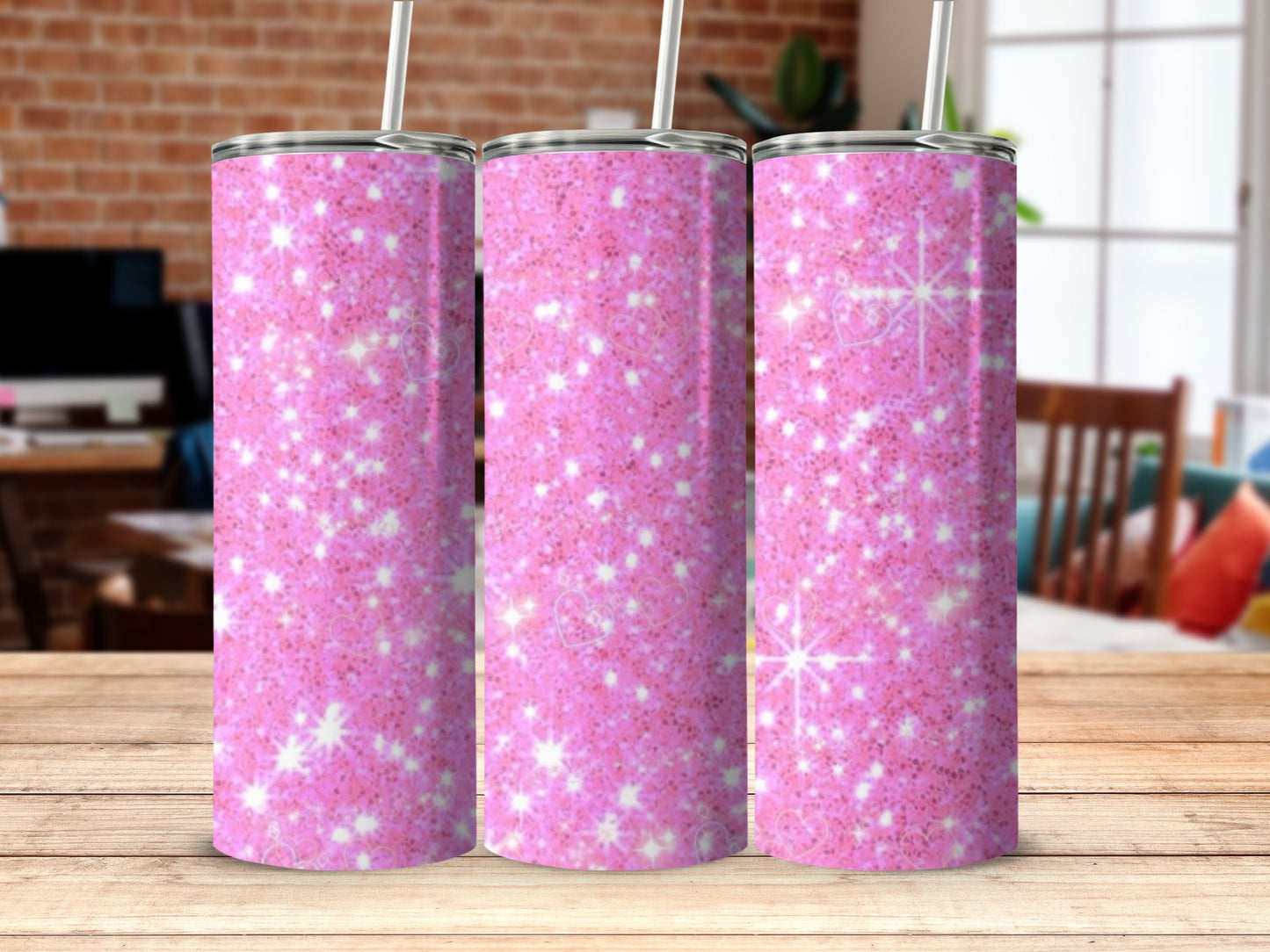 Pink Glitter Sparkle Design Travel Tumbler Product