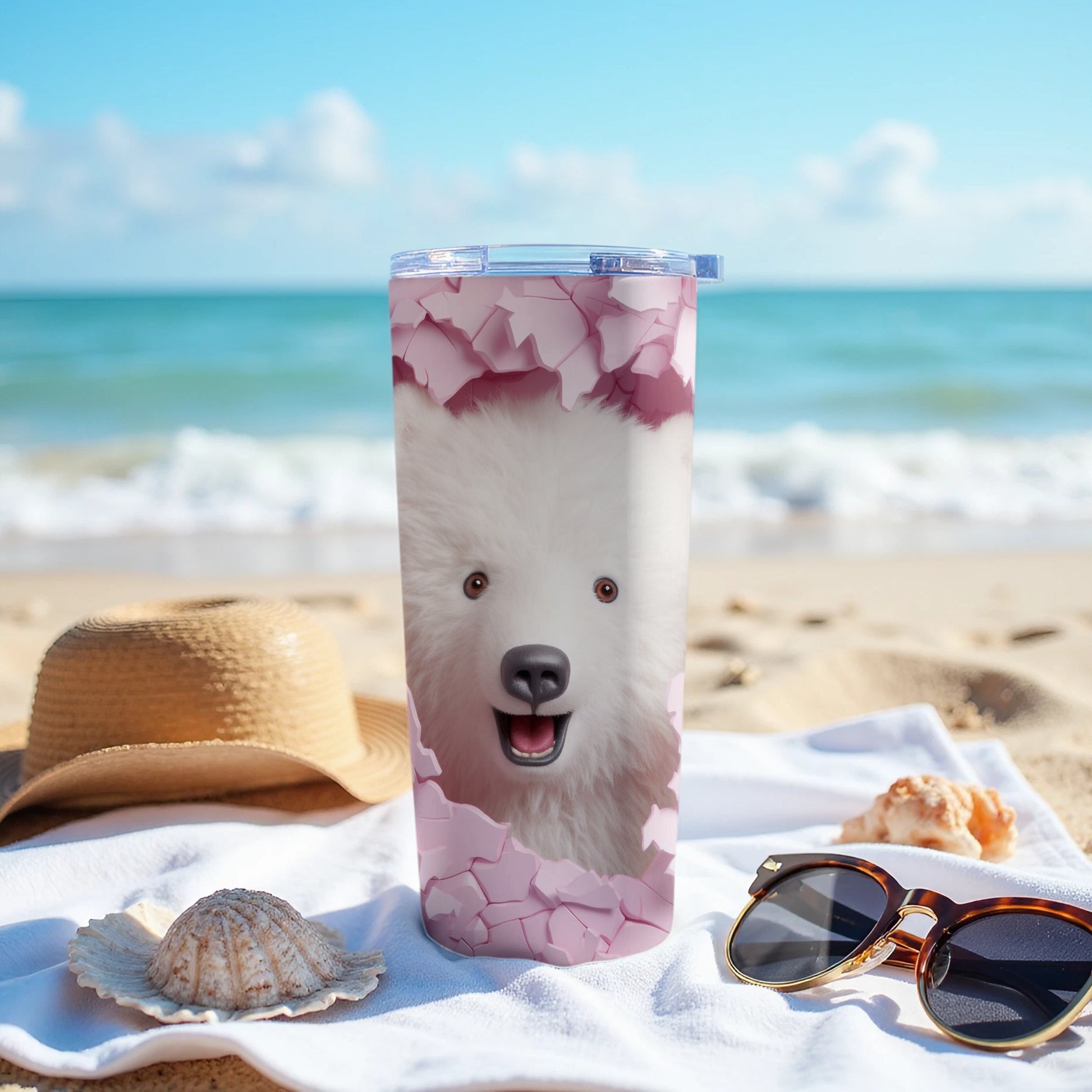 White fluffy dog peeks cracked pink design tumbler product type
White dog, Fluffy dog, Samoyed dog, Puppy face, Cute dog, Pink cracked design, Dog art, Pet lover gift, Animal design, Travel tumbler, Insulated cup, Beverage holder, Beach aesthetic, Ocean background, Summer drinkware, Happy dog, Unique tumbler, Custom tumbler, Dog tumbler, Drinkware