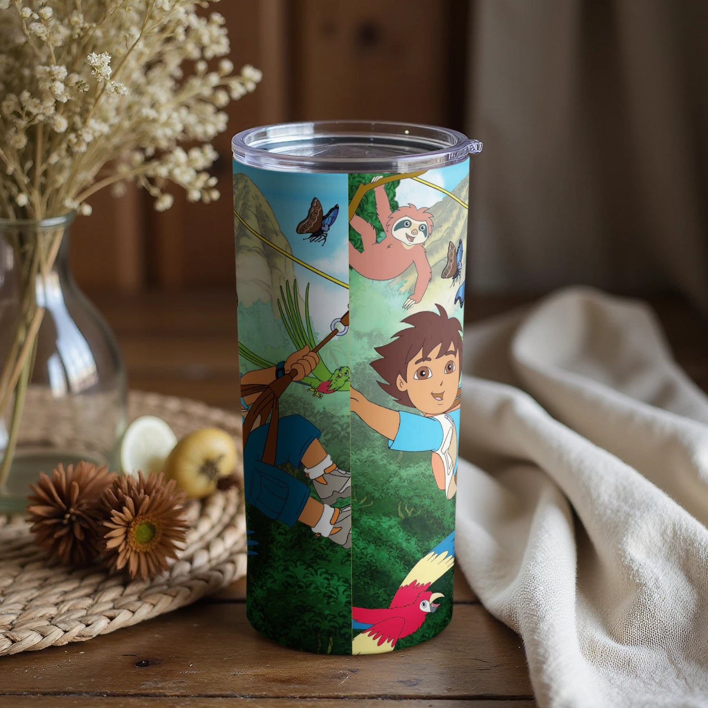 Animated jungle adventure kids tumbler with lid