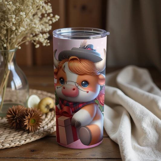Cute Baby Cow Holding Gift Tumbler Unique Art Theme