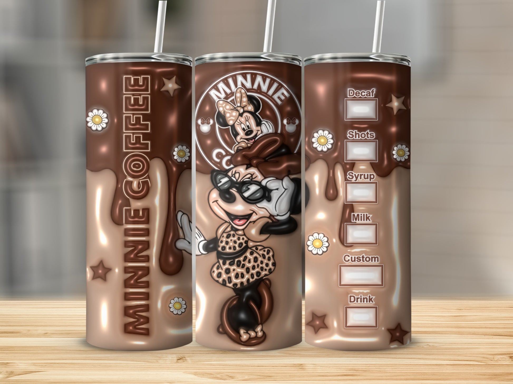Minnie Mouse Coffee Theme Tumbler with Straw for Drinks