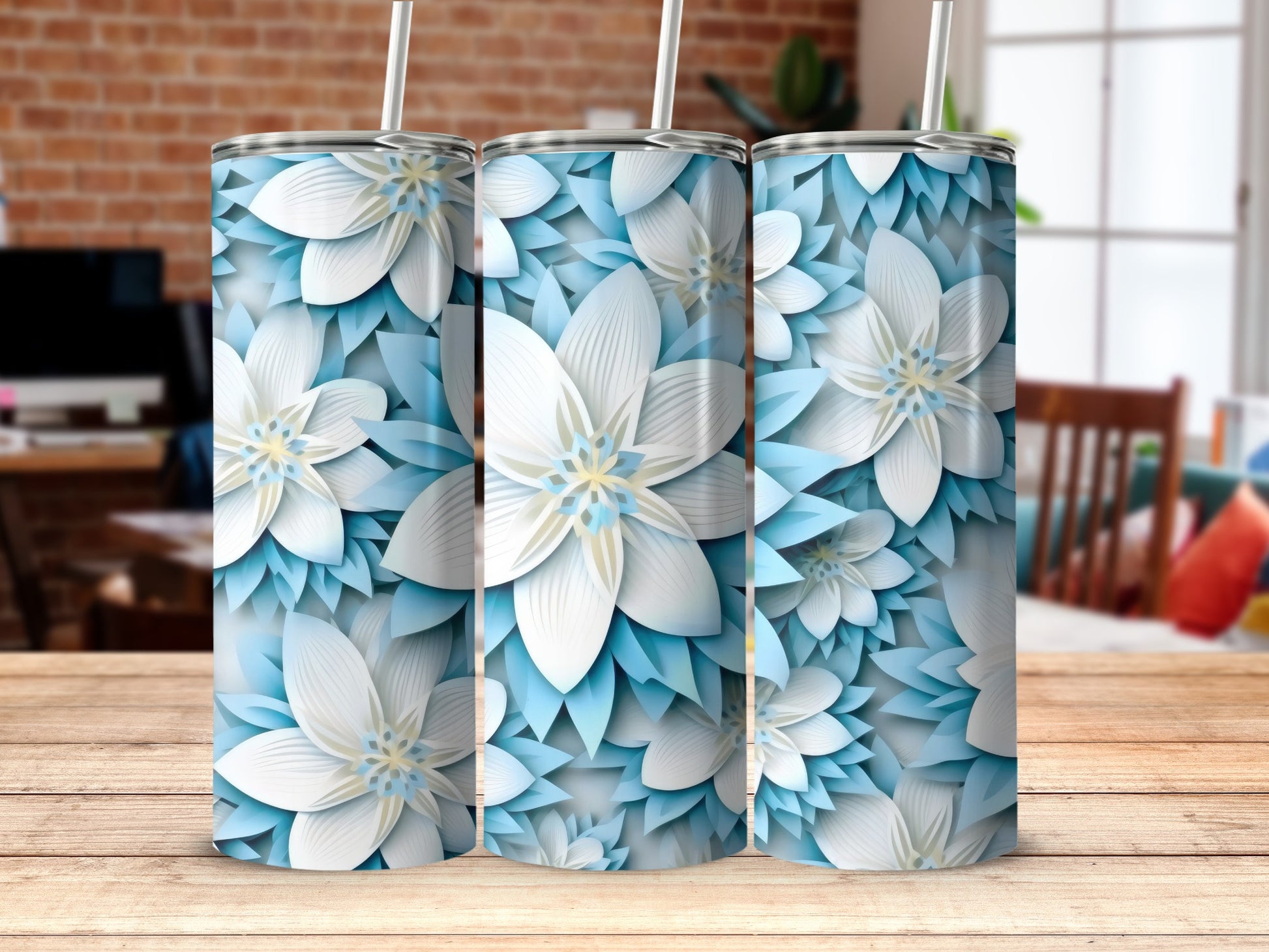 Elegant Floral Design Blue and White Tumbler