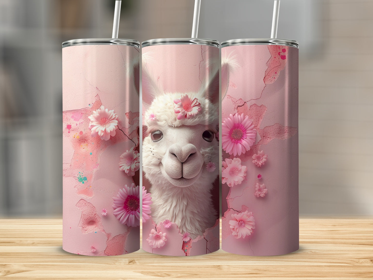 Adorable Llama Pink Blossom Cracked Surface Tumbler product type