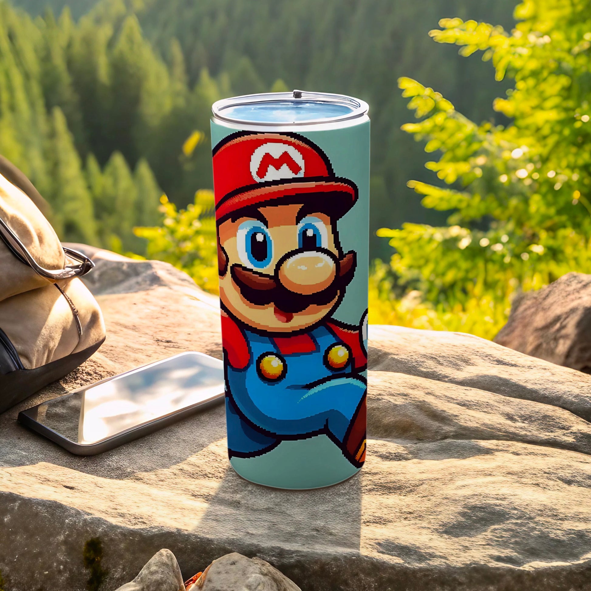 Animated Pixel Art Mario Tumbler for Gaming Fans