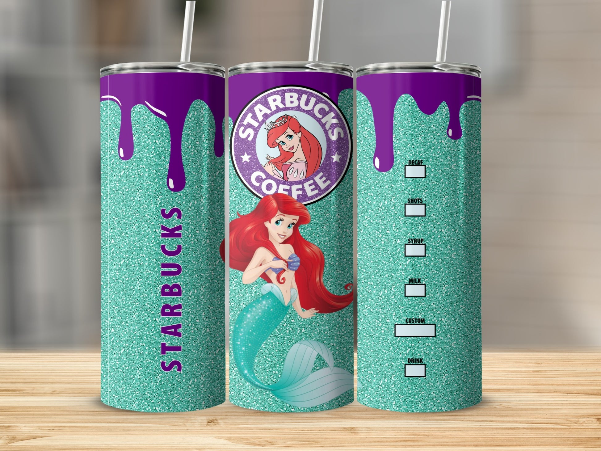 Starbucks Ariel Glitter Design Customizable Beverage Container