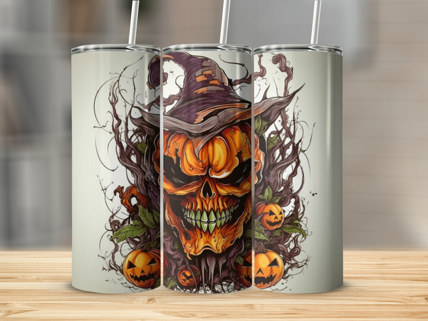 Halloween Skull and Pumpkins Design Insulated Tumbler