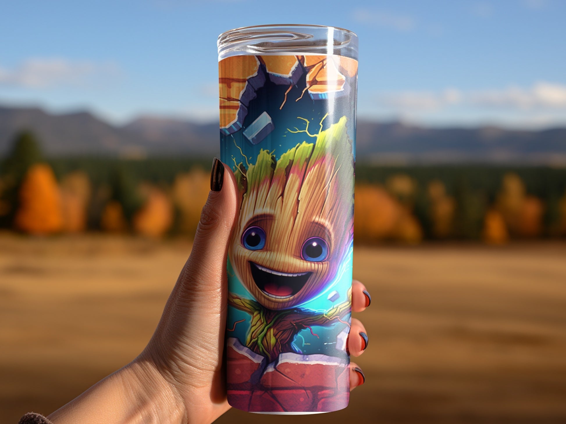 Cute Cartoon Character Tall Tumbler with Vibrant Background