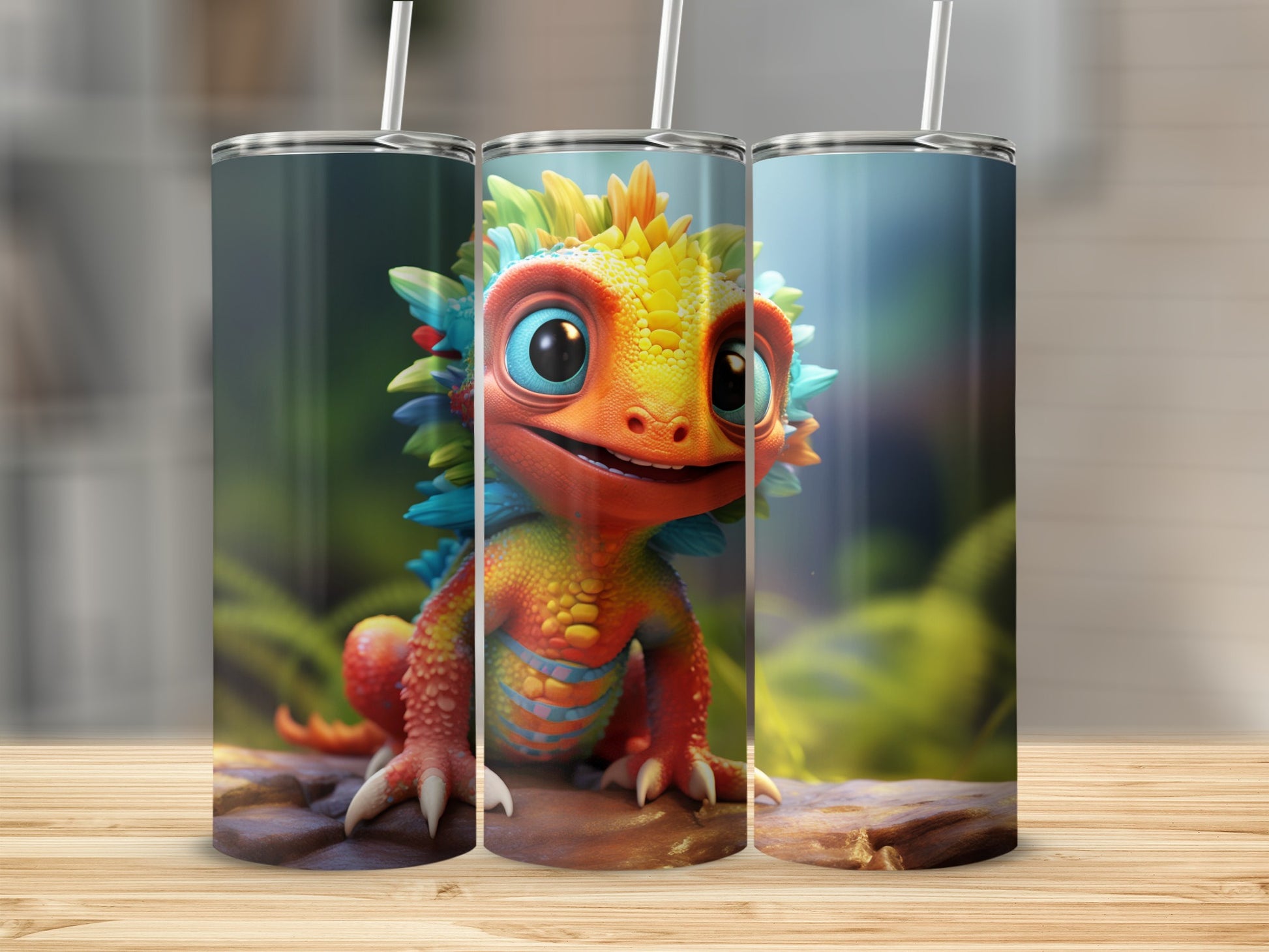 Adorable Cartoon Dinosaur Tumbler with Colorful Design