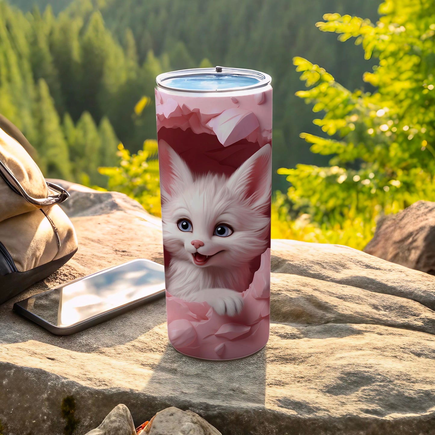 Adorable White Cat Design Insulated Tumbler Cup