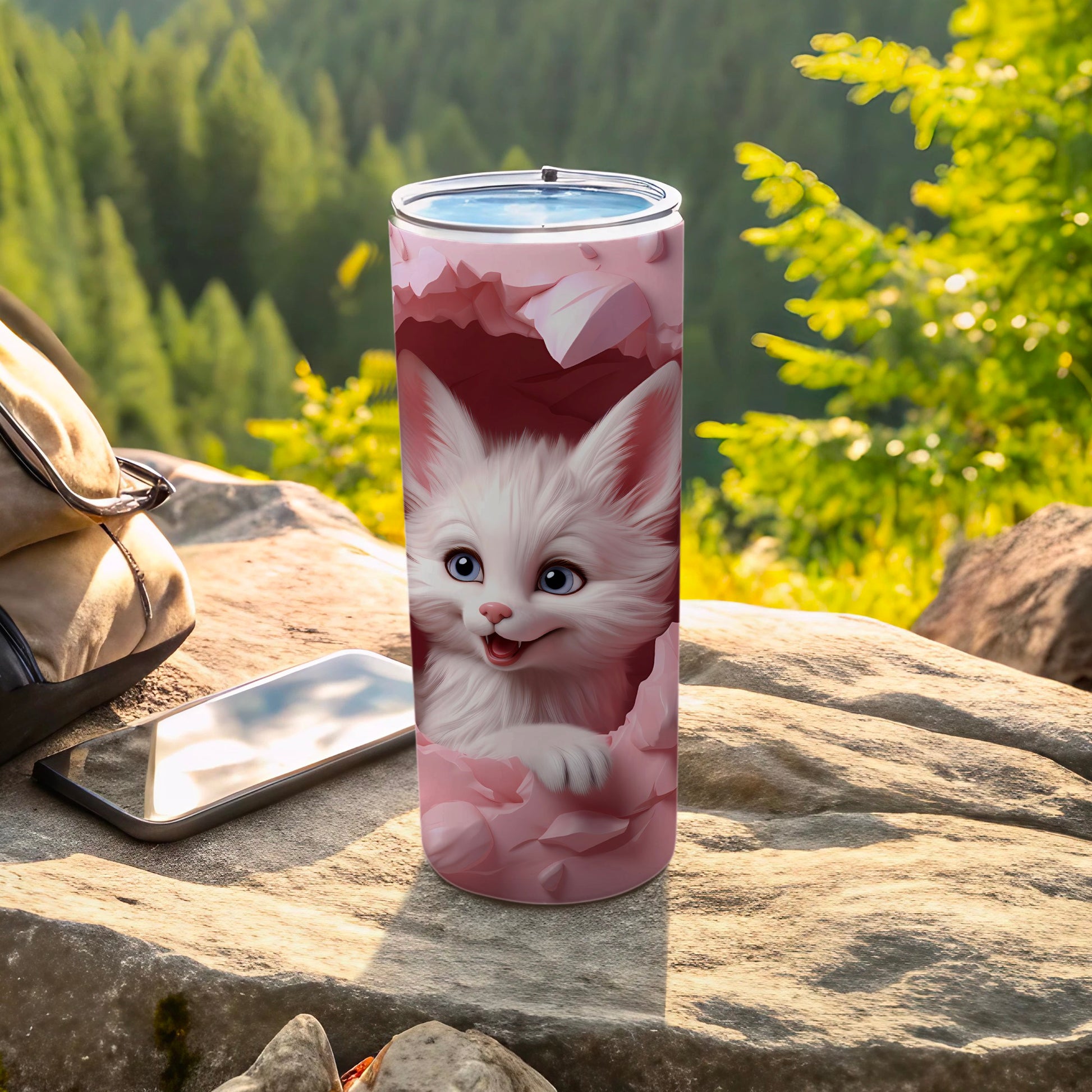 Adorable White Cat Design Insulated Tumbler Cup