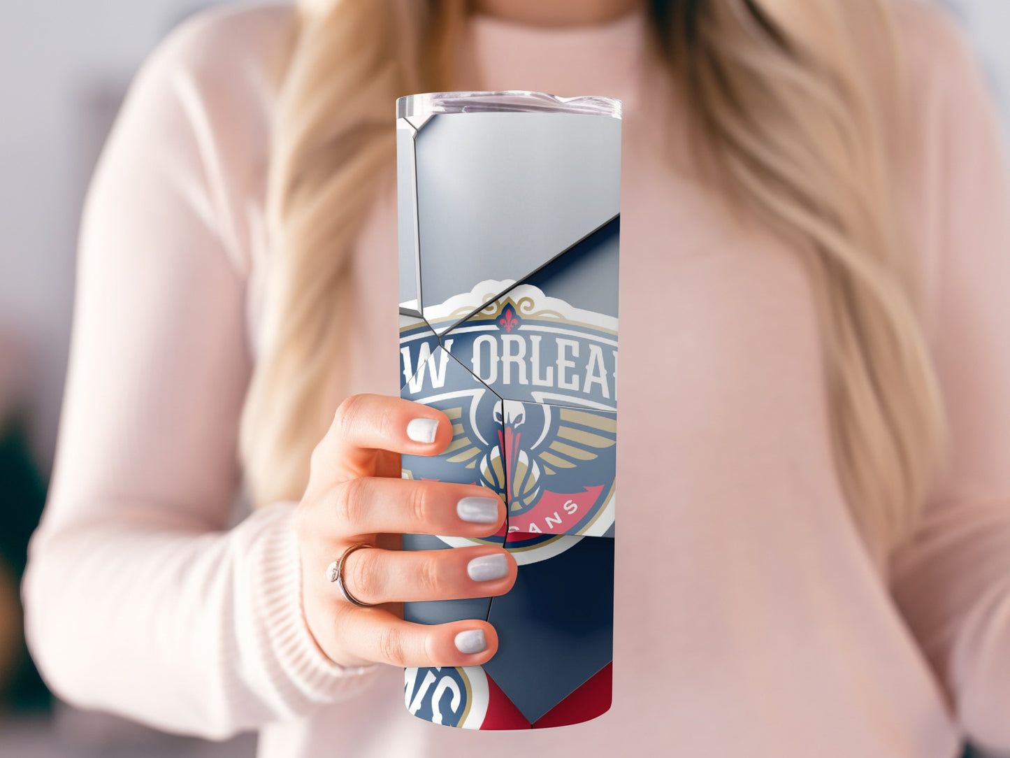 New Orleans Pelicans Emblem Mosaic Pattern Design Tumblers