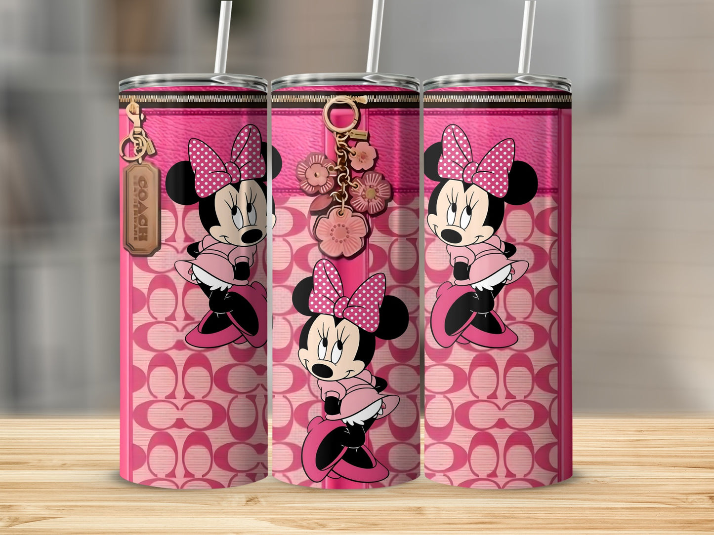Stylish Pink Tumblers with Cute Mouse Design