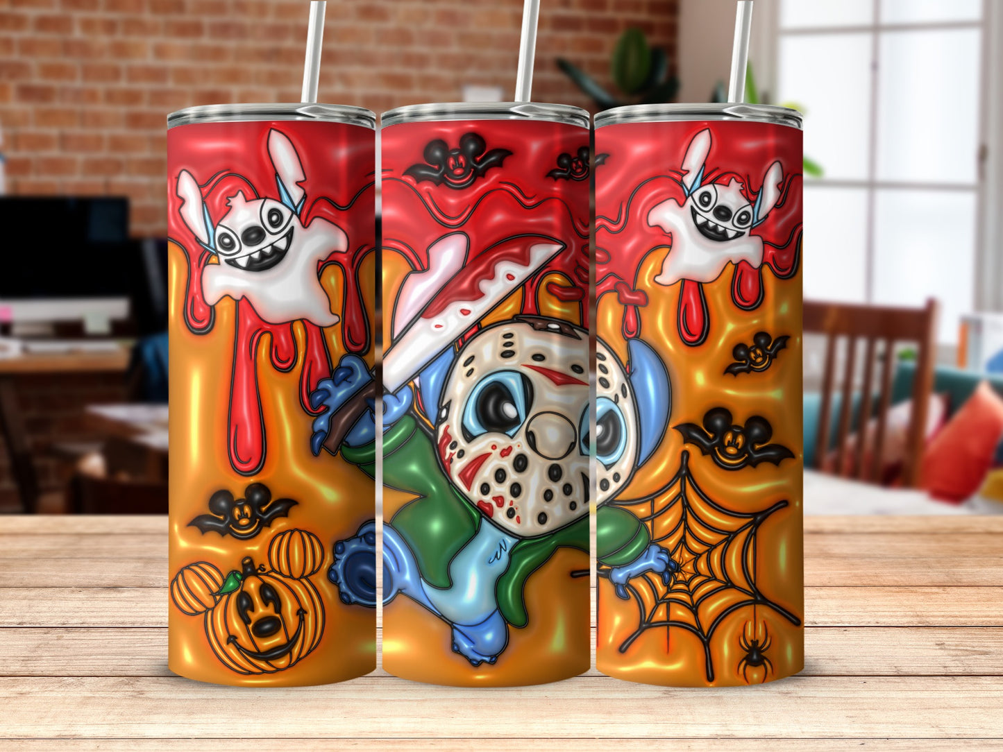 Horror Halloween Tumbler with Cartoon Ghosts and Pumpkin