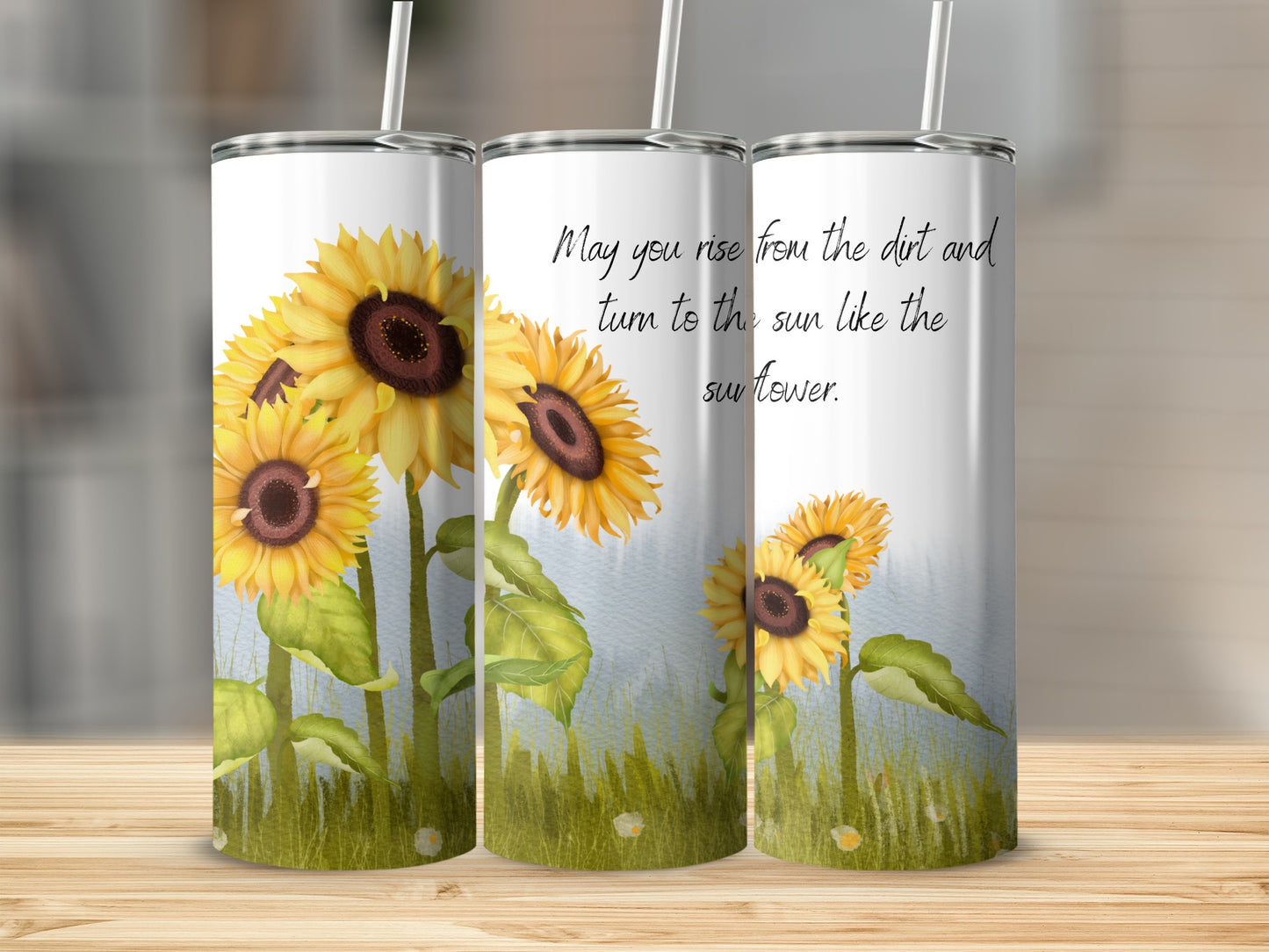 Sunflower Art Design Insulated Tumbler with Inspirational Quote