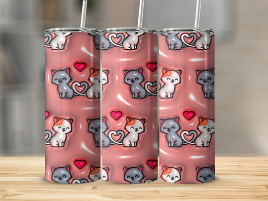 Adorable Cartoon Kittens and Hearts Themed Tumblers