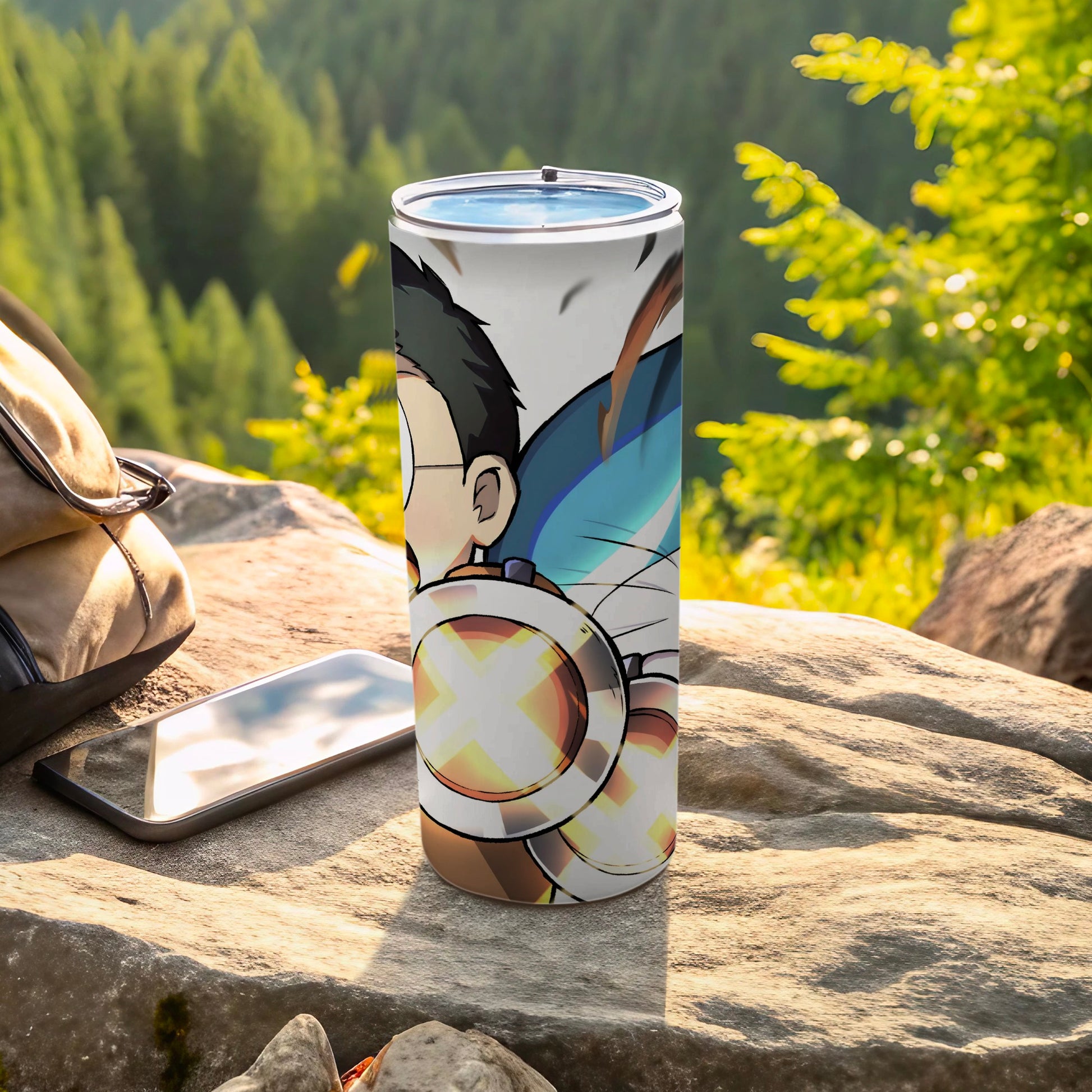 Anime Character Travel Tumbler in Outdoor Setting Tumbler