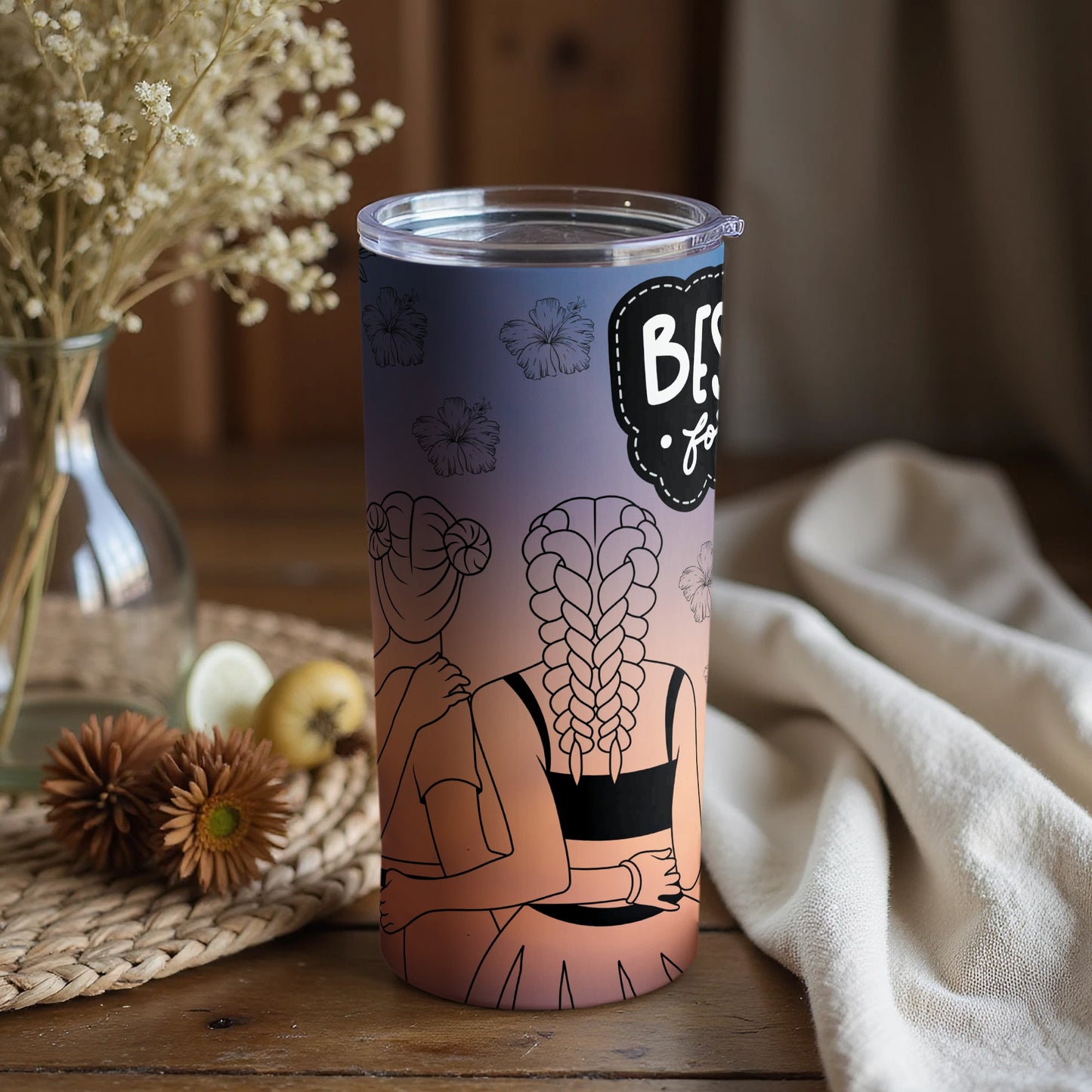 Best Friend Sisters Artwork Design on Gradient Tumbler