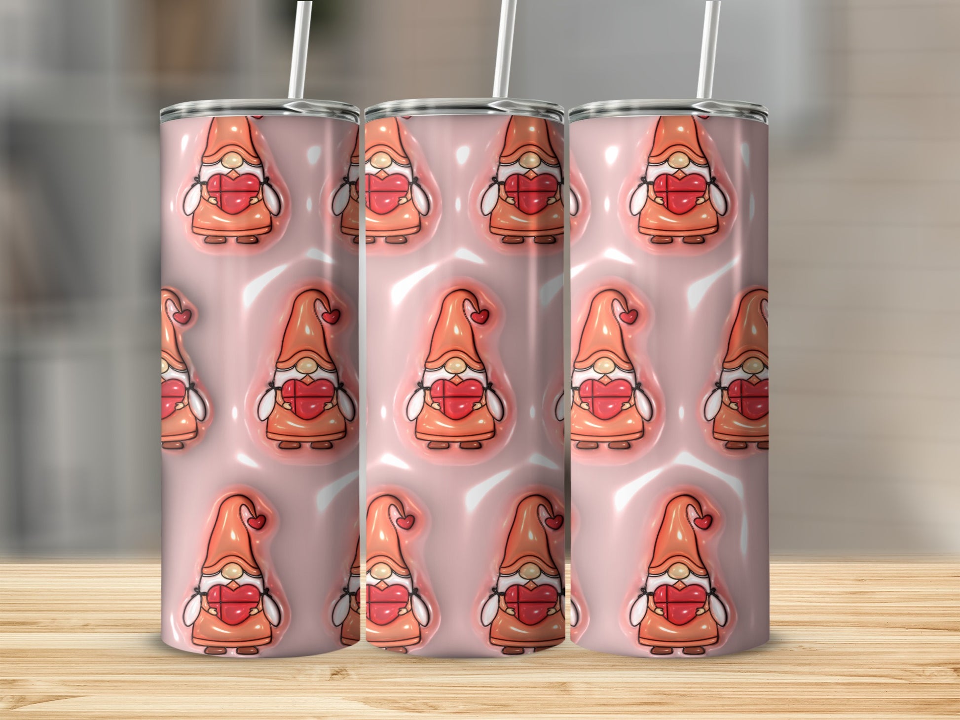 Adorable Gnome Heart Pattern Stainless Steel Tumbler
